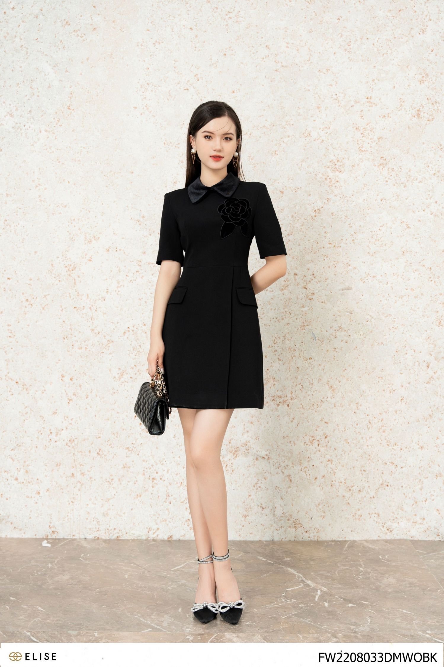 Đầm nhung đen dự tiệc dáng chữ a KK164-22 | Thời trang công sở K&K Fashion