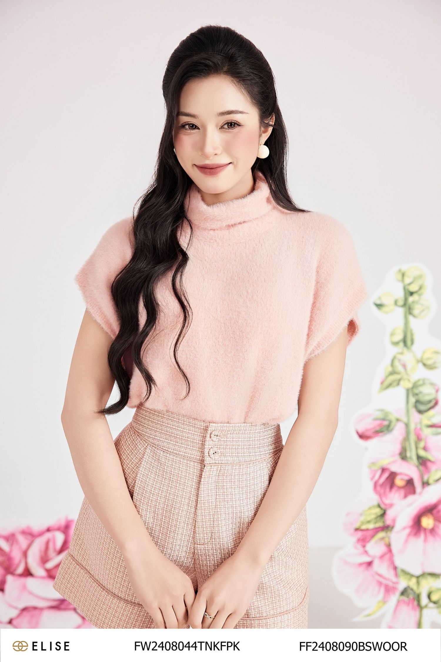 ÁO LÔNG HỒNG CAO CỔ