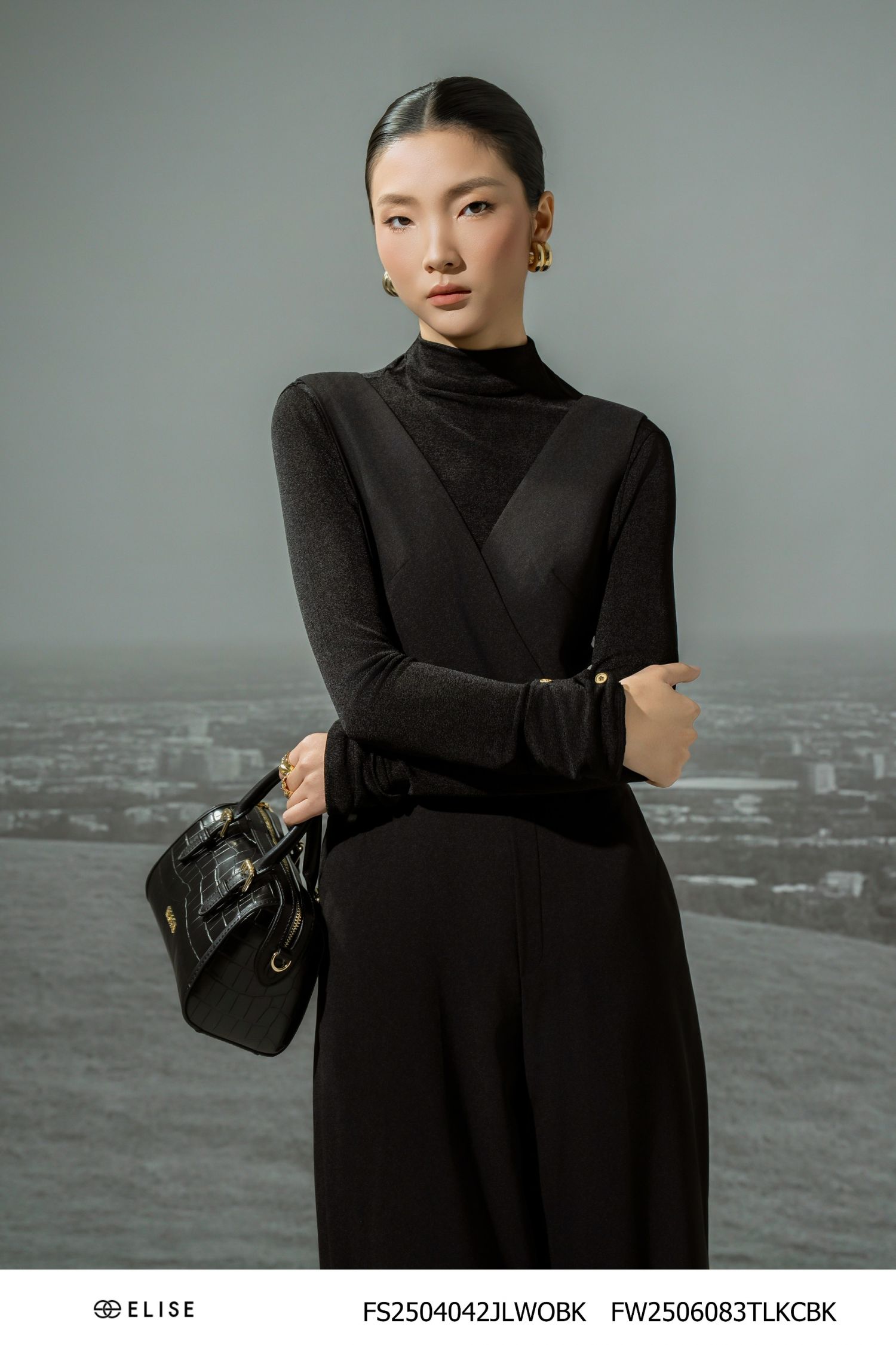JUMPSUIT ĐEN DÀI PHỐI ĐAI EO