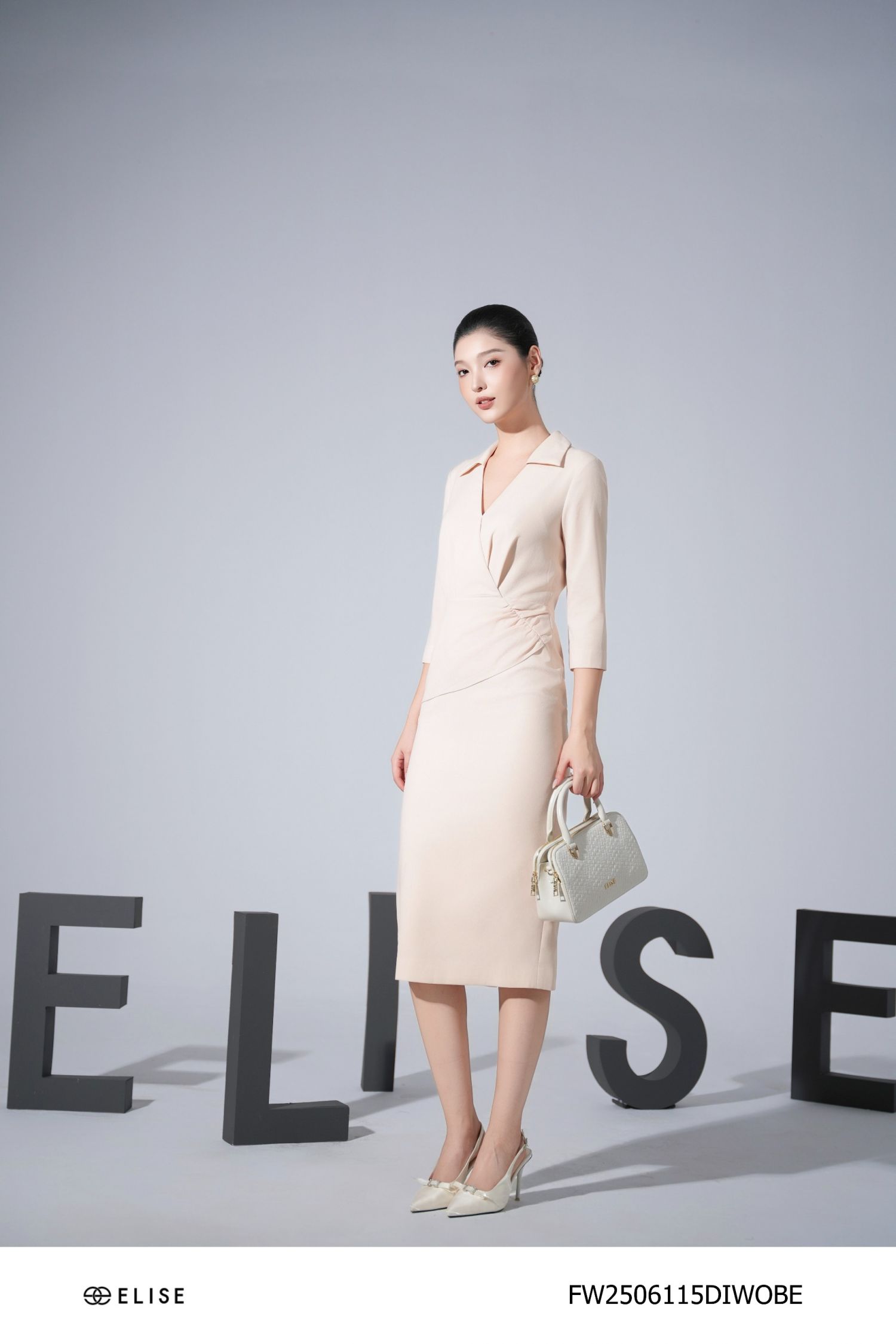 ĐẦM BÚT CHÌ BE SỮA XẾP NHÚN PEPLUM