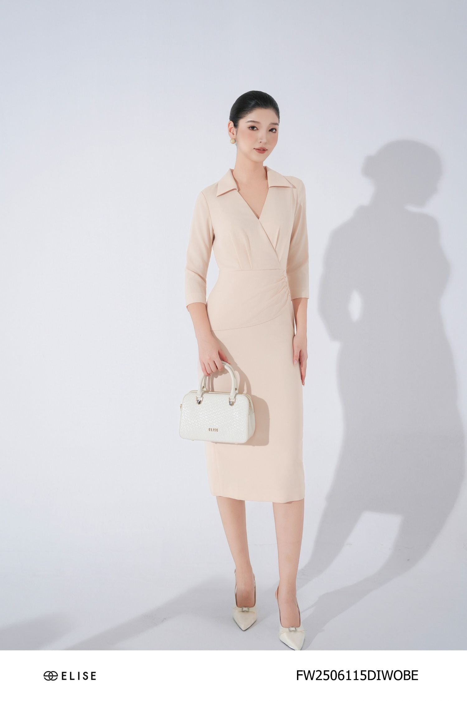 ĐẦM BÚT CHÌ BE SỮA XẾP NHÚN PEPLUM