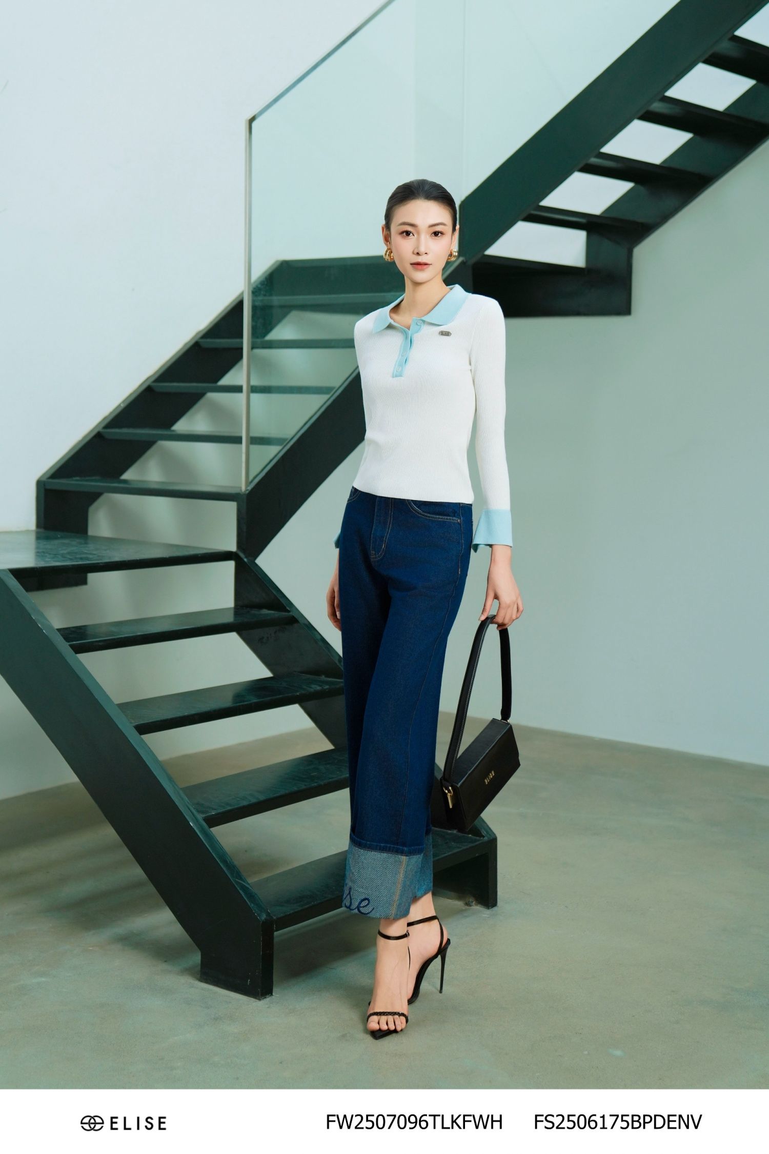ÁO LEN TRẮNG DÀI TAY PHỐI XANH