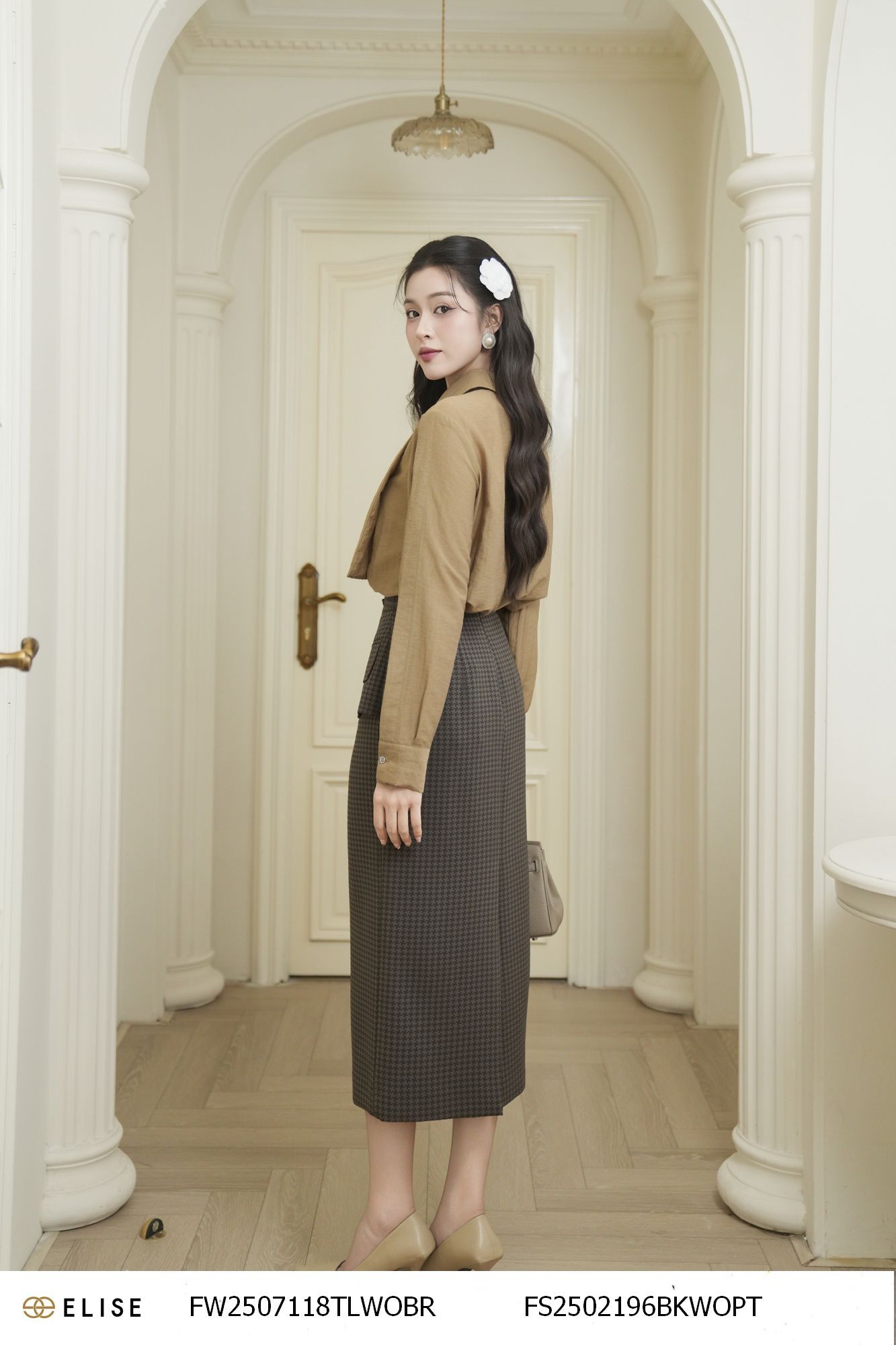 JUPE VÂN HT NÂU CẠP PEPLUM XẺ ỐP NẮP TÚI