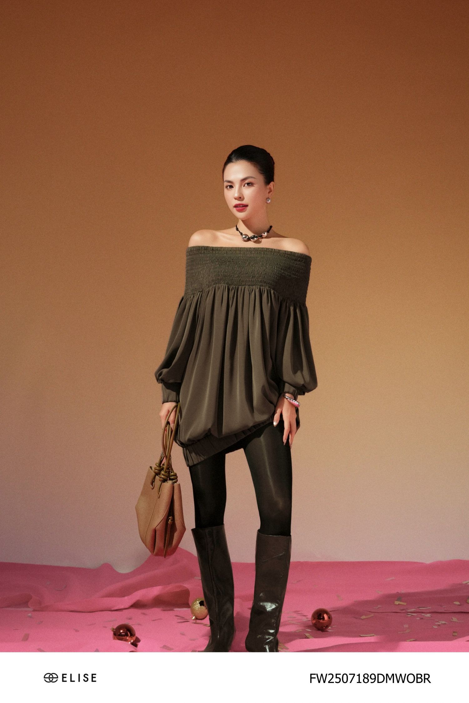 ĐẦM NÂU TRỄ VAI CHẠY CHỈ CHUN