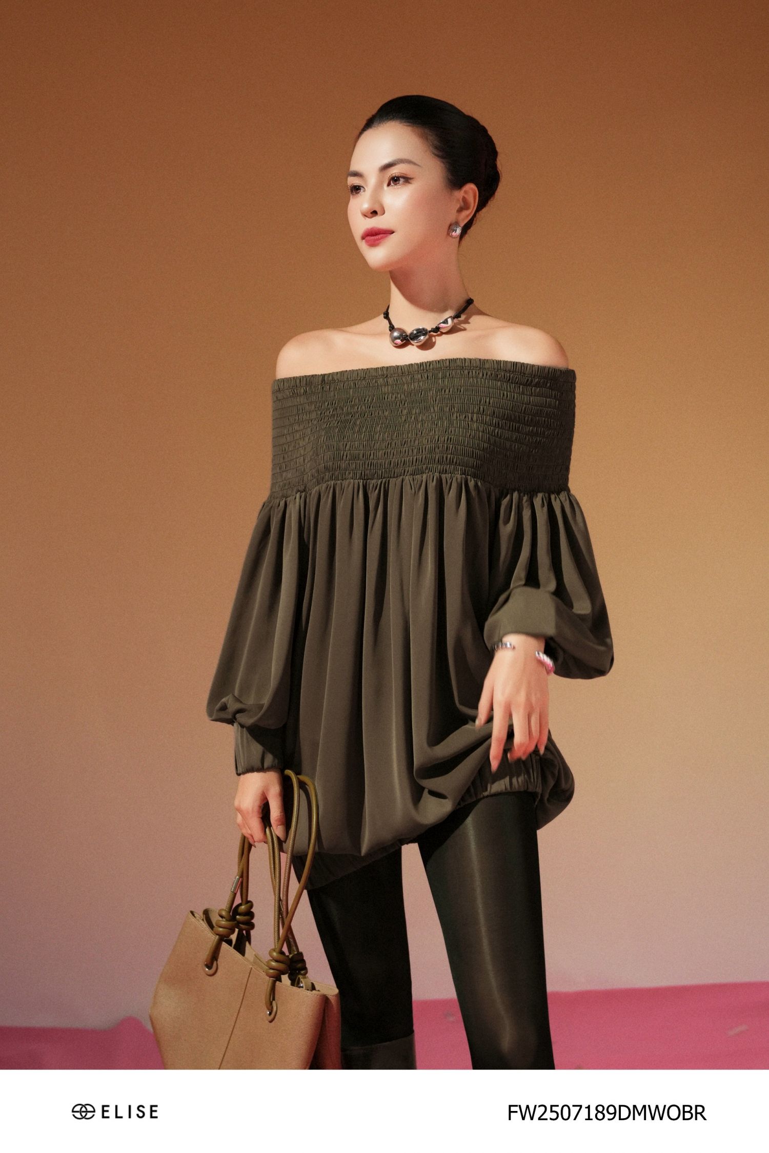 ĐẦM NÂU TRỄ VAI CHẠY CHỈ CHUN