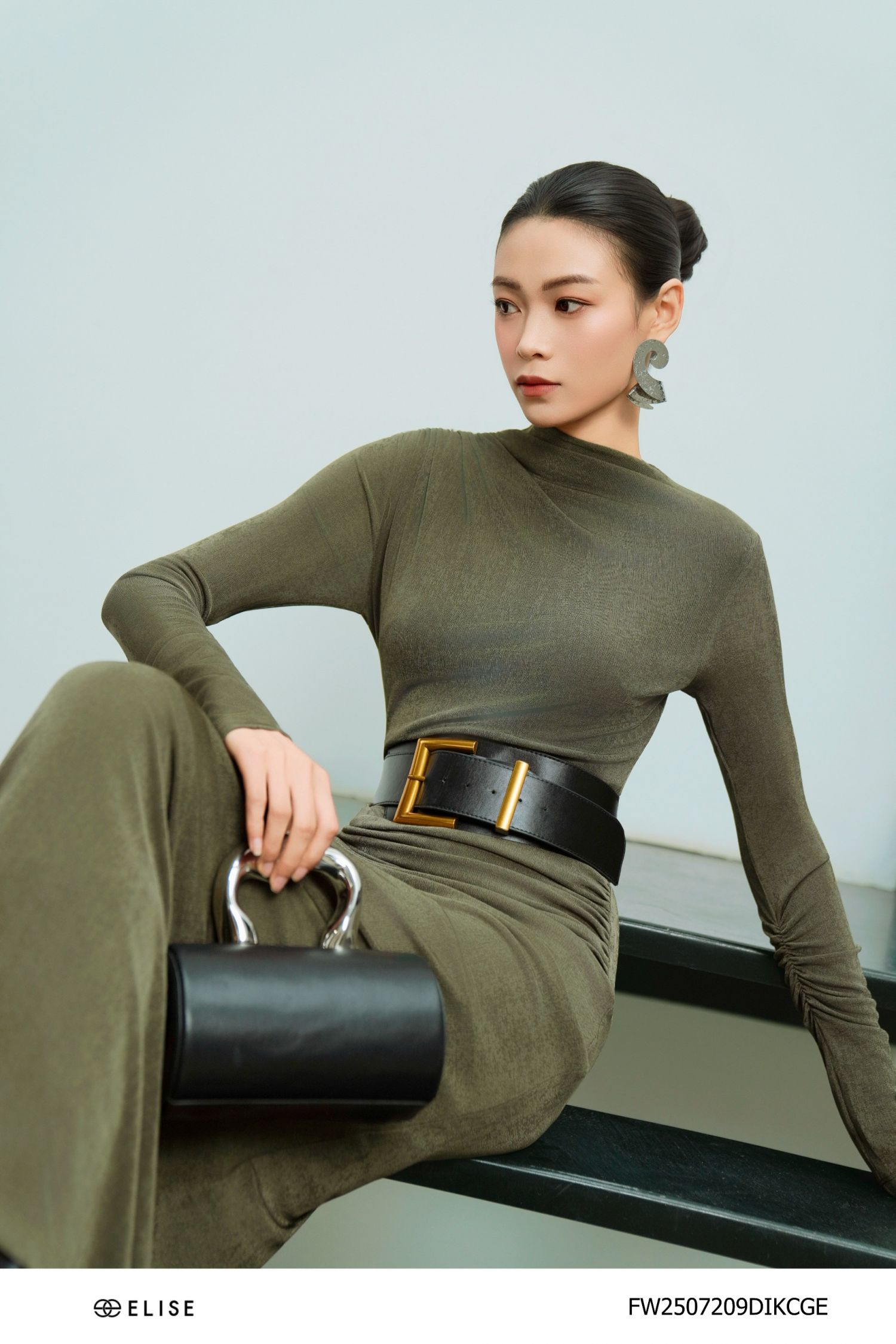 ĐẦM THUN XANH RÊU NHÚN VAI EO