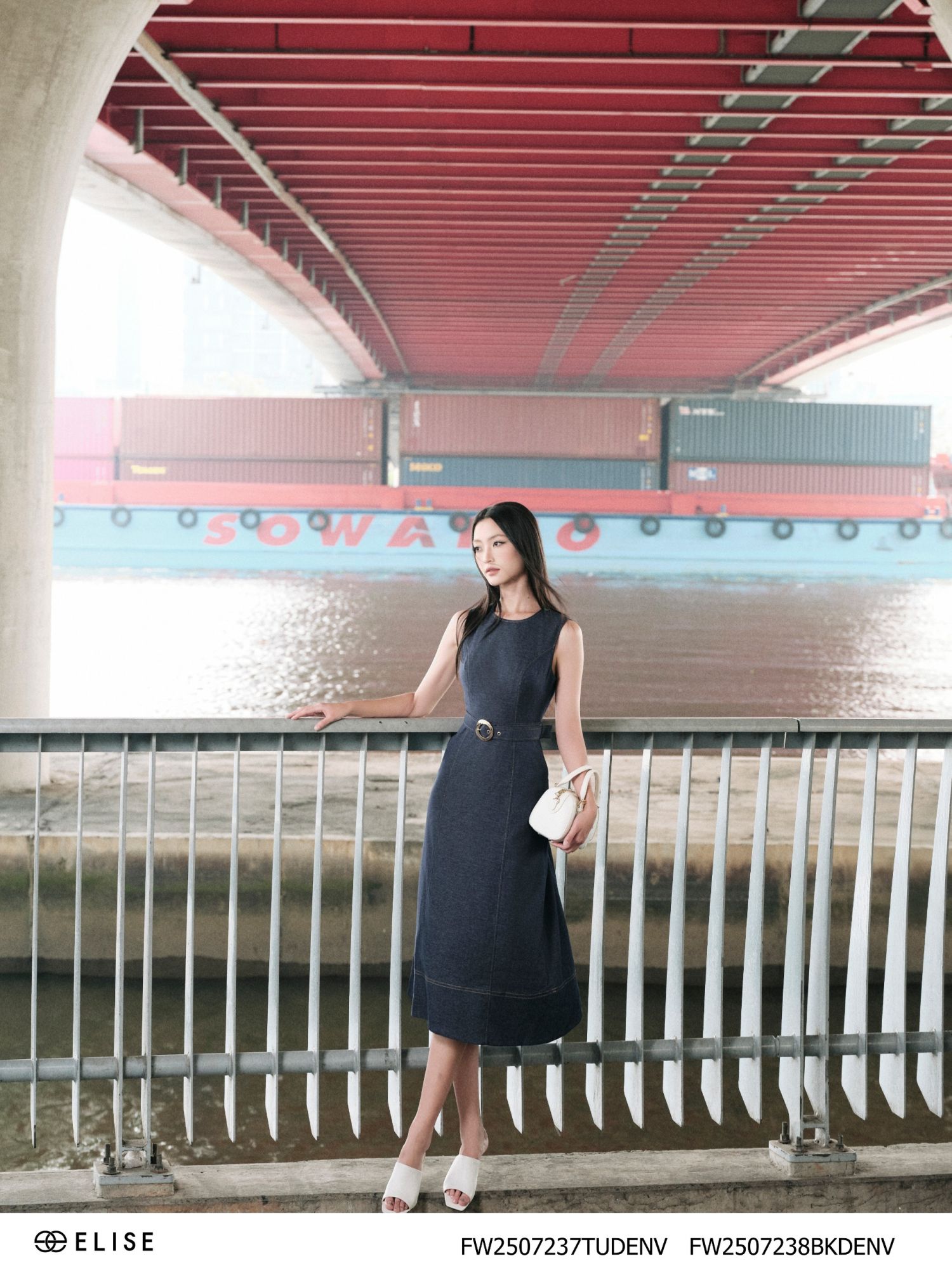 ĐẦM DENIM SÁT NÁCH DIỄU CHỈ ĐAI EO