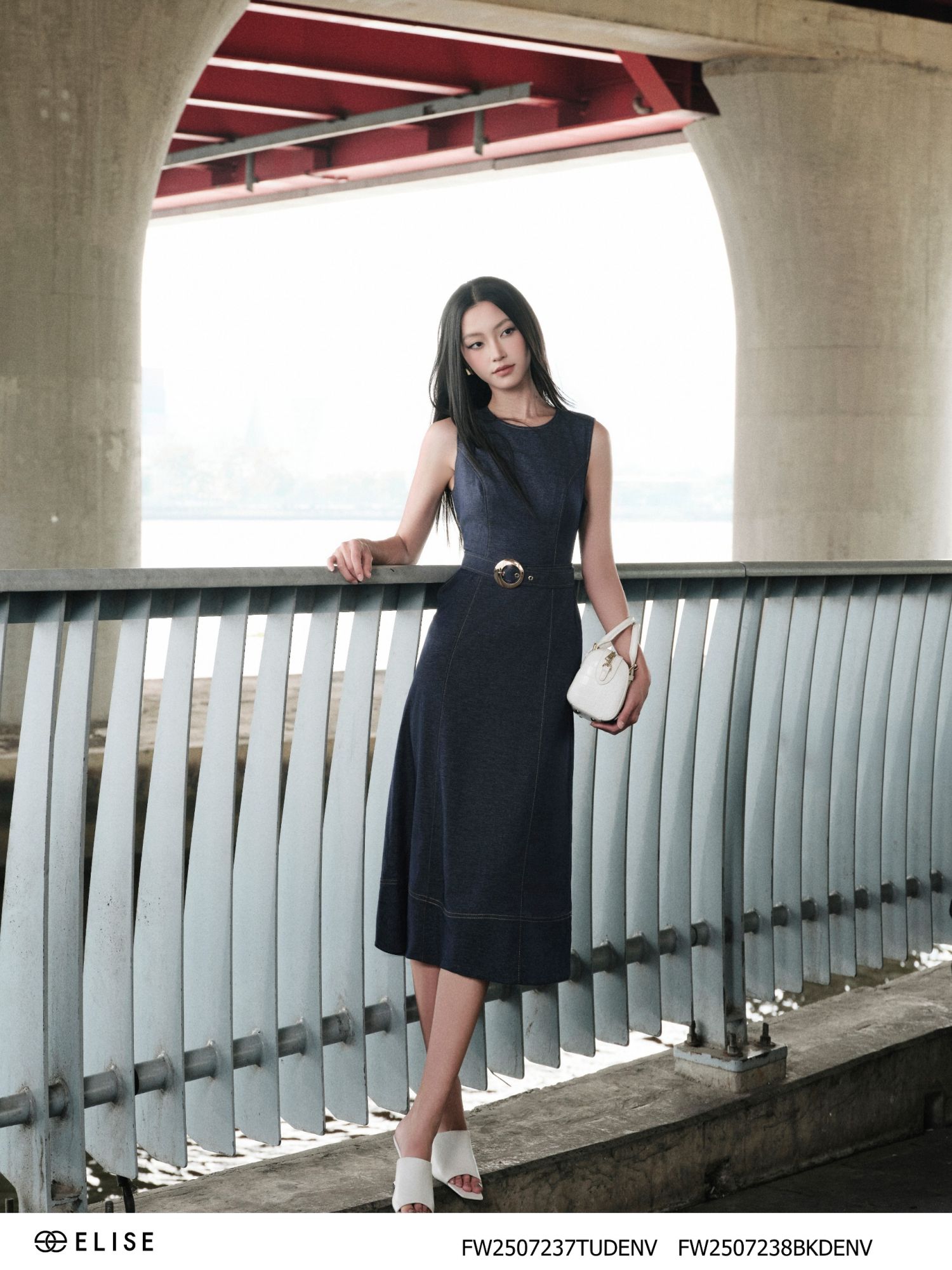 ĐẦM DENIM SÁT NÁCH DIỄU CHỈ ĐAI EO