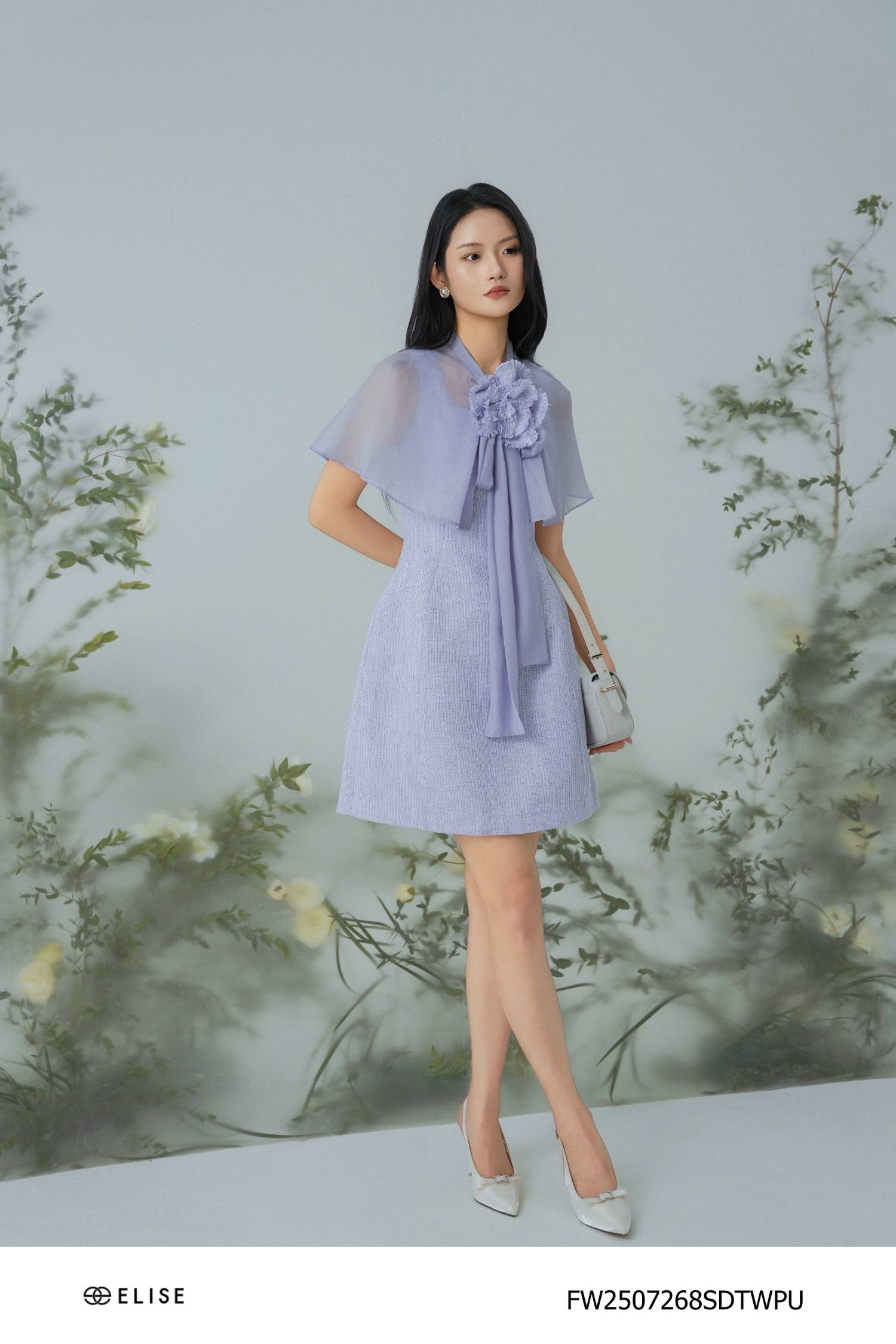 SET ĐẦM TWEED TÍM KÈM ÁO CHOÀNG TƠ NHŨ TÍM