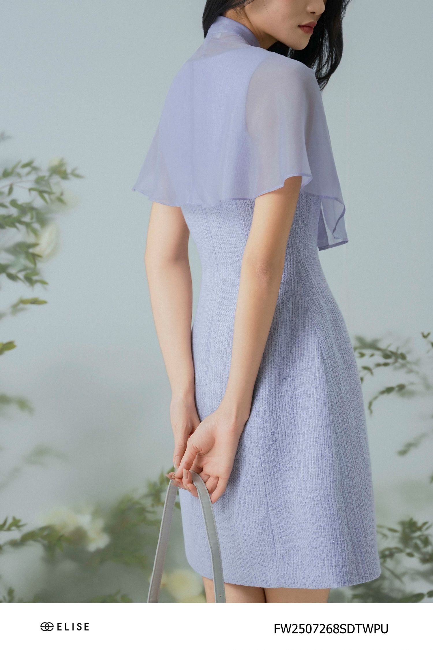SET ĐẦM TWEED TÍM KÈM ÁO CHOÀNG TƠ NHŨ TÍM