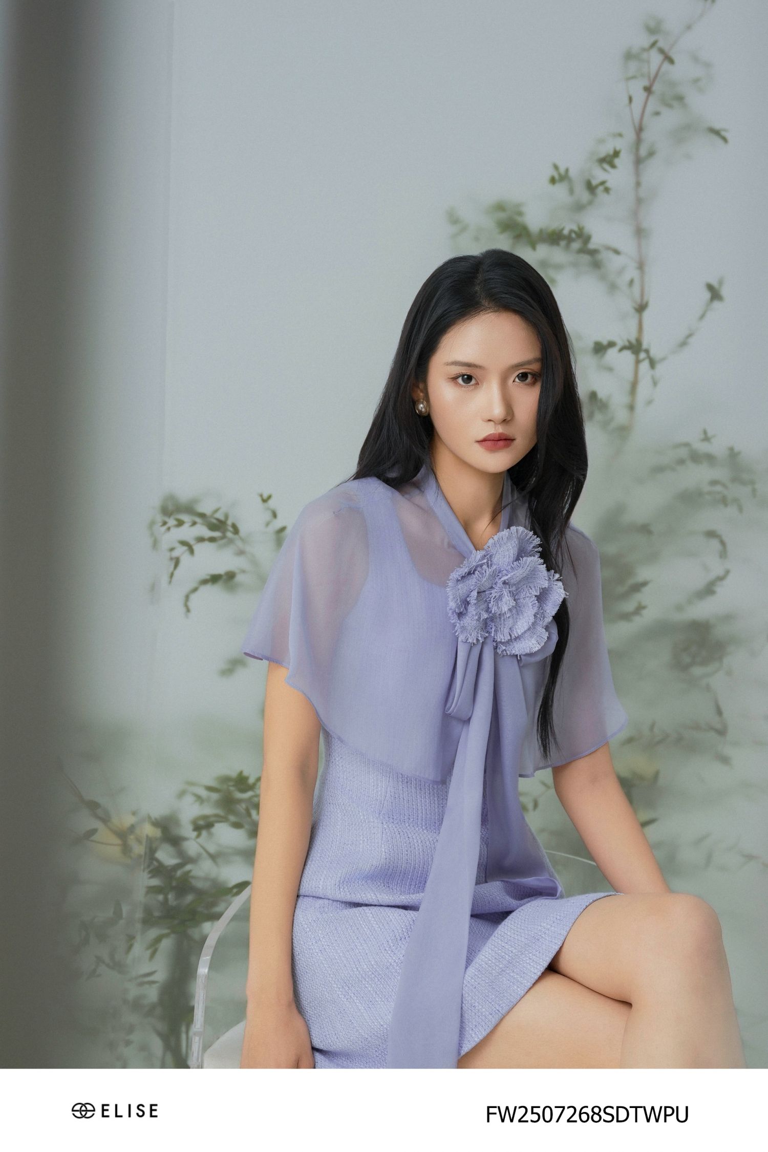 SET ĐẦM TWEED TÍM KÈM ÁO CHOÀNG TƠ NHŨ TÍM