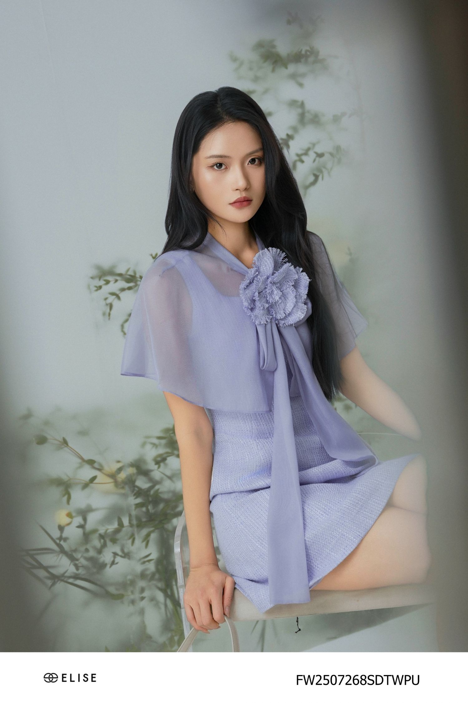 SET ĐẦM TWEED TÍM KÈM ÁO CHOÀNG TƠ NHŨ TÍM