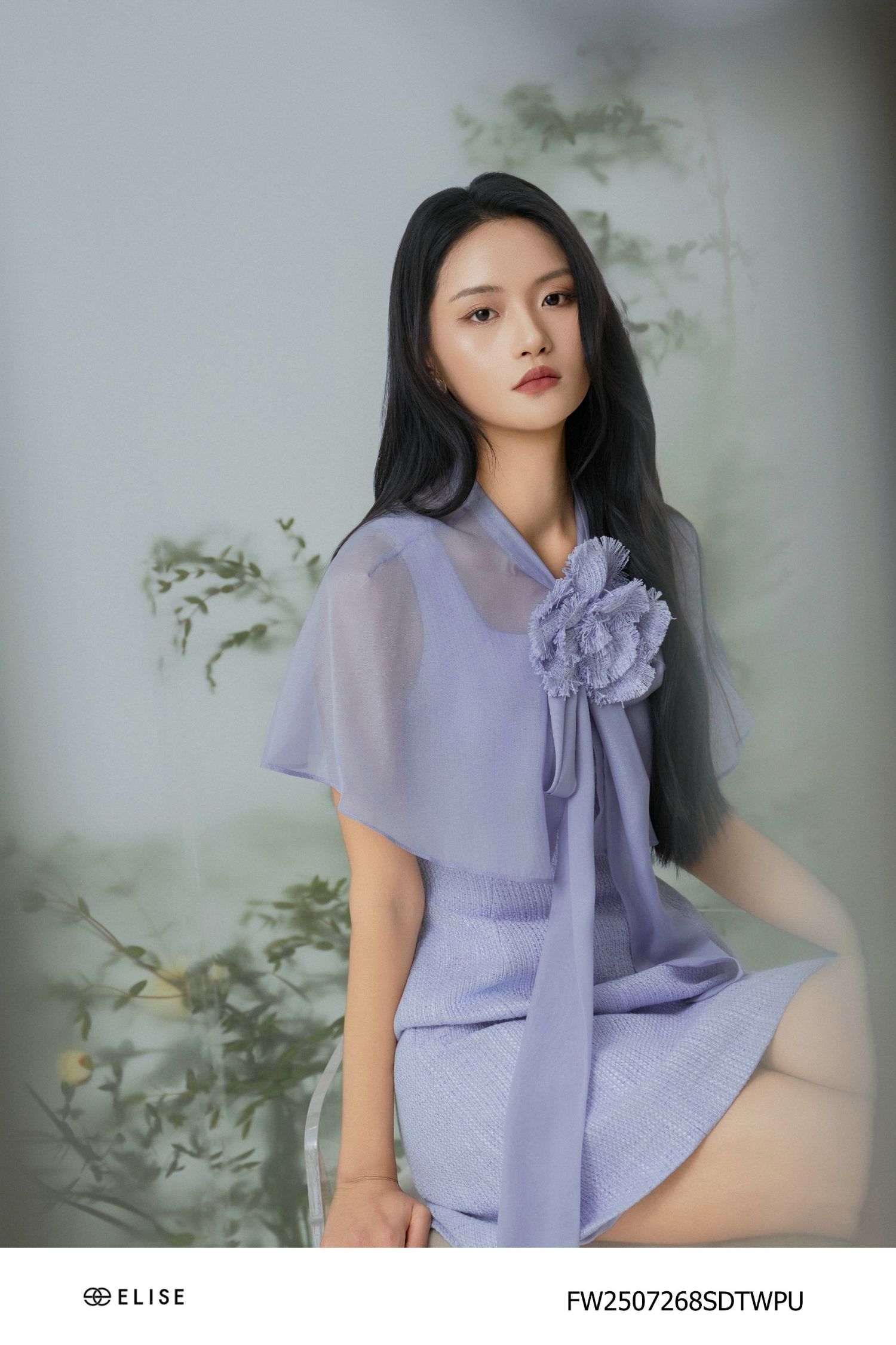 SET ĐẦM TWEED TÍM KÈM ÁO CHOÀNG TƠ NHŨ TÍM