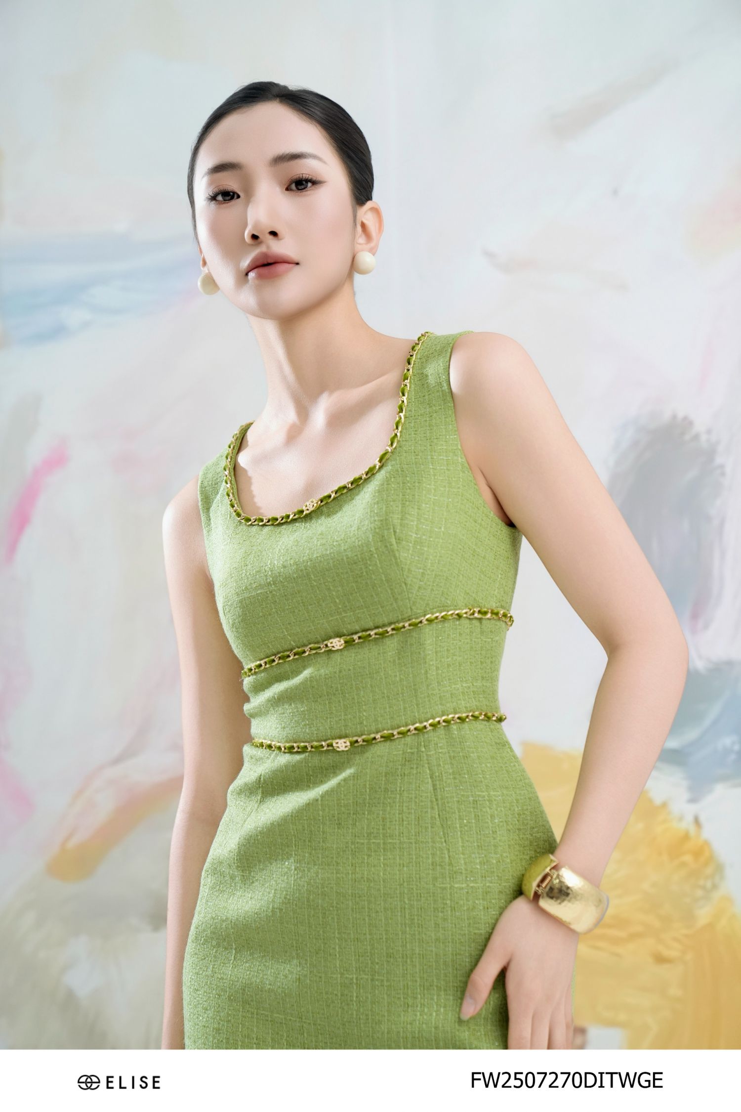 ĐẦM TWEET XANH CỐM ĐÍNH DÂY XÍCH
