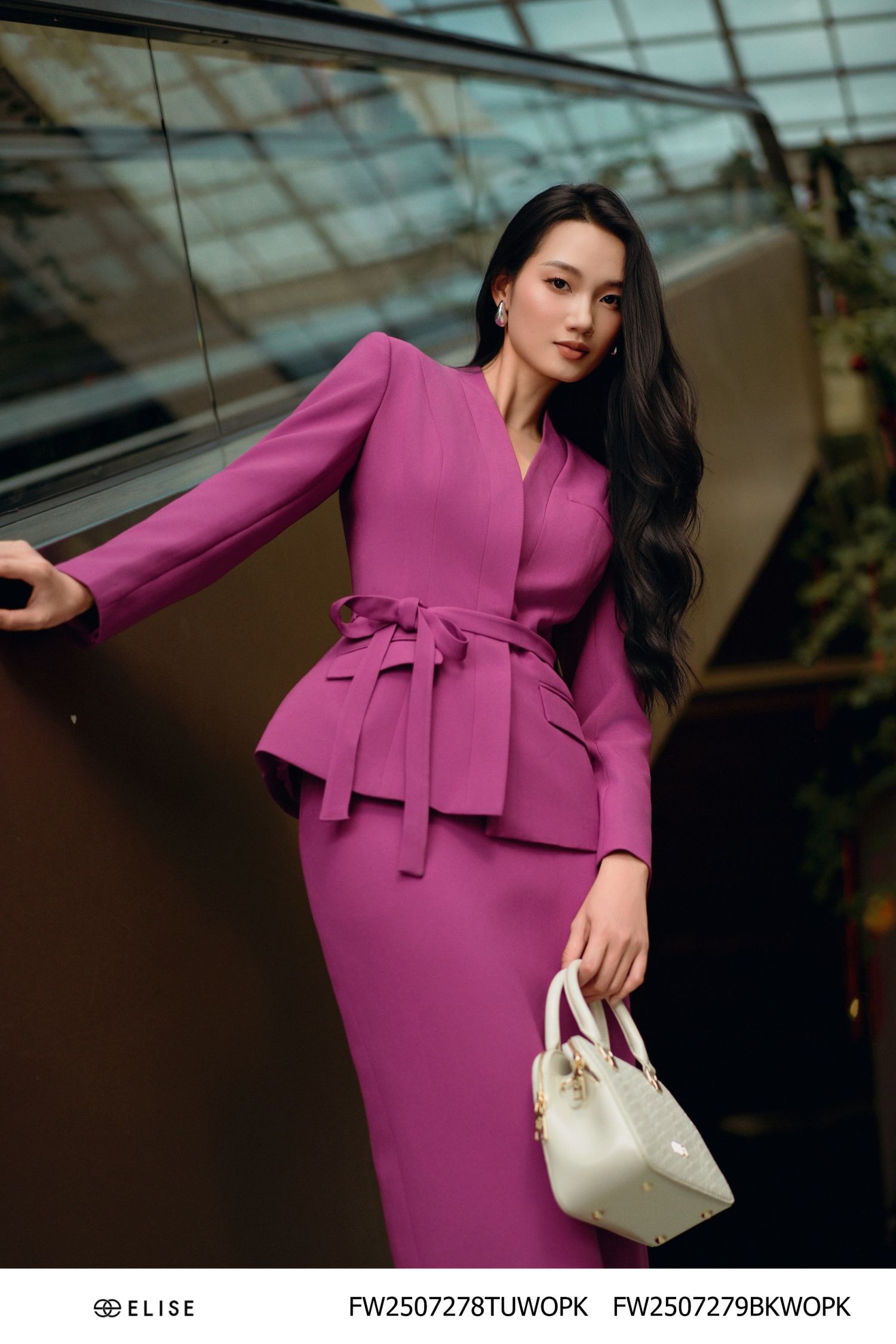 VEST HỒNG ĐẬM CƠI TÚI BUỘC ĐAI EO