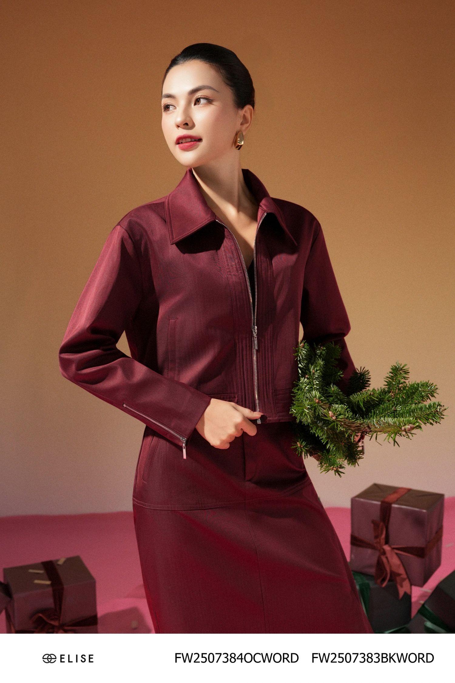 CHÂN VÁY KAKI NÂU ĐỎ DIỄU CHỈ