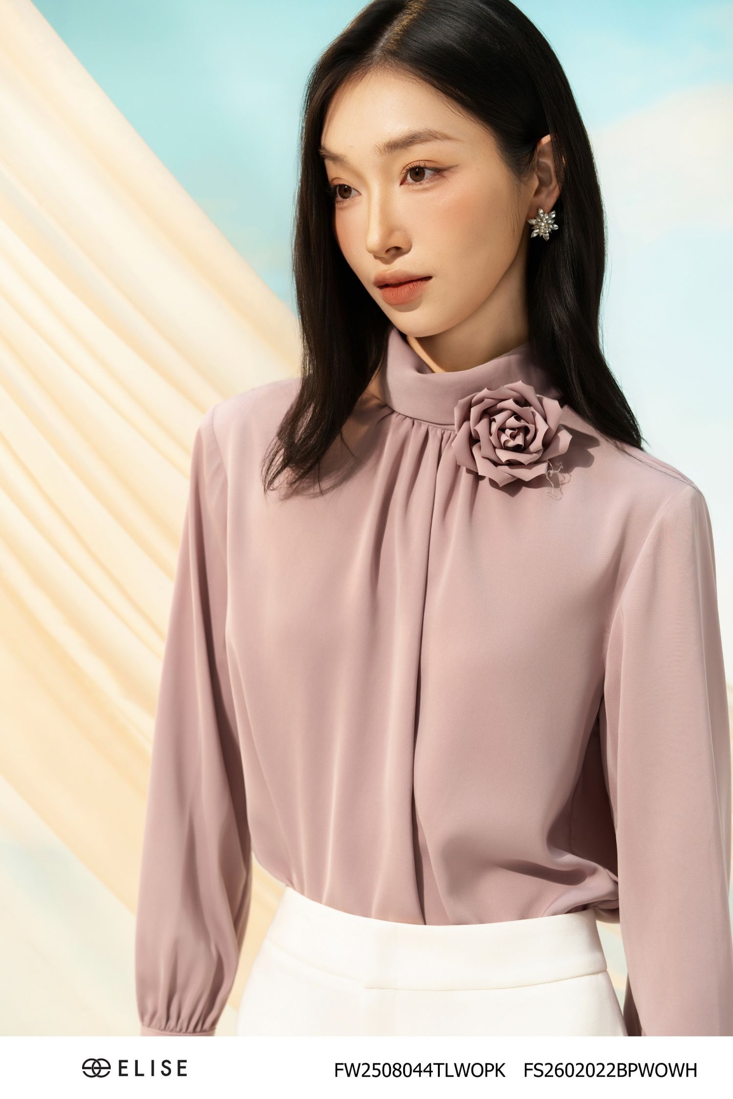 ÁO HỒNG ĐỖ ĐÍNH HOA CỔ