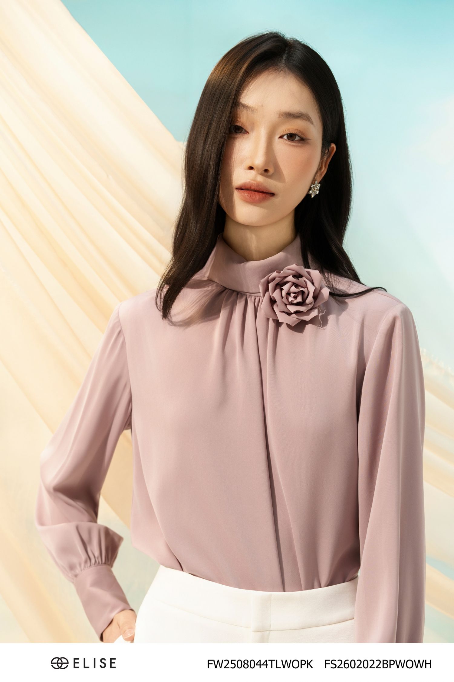 ÁO HỒNG ĐỖ ĐÍNH HOA CỔ