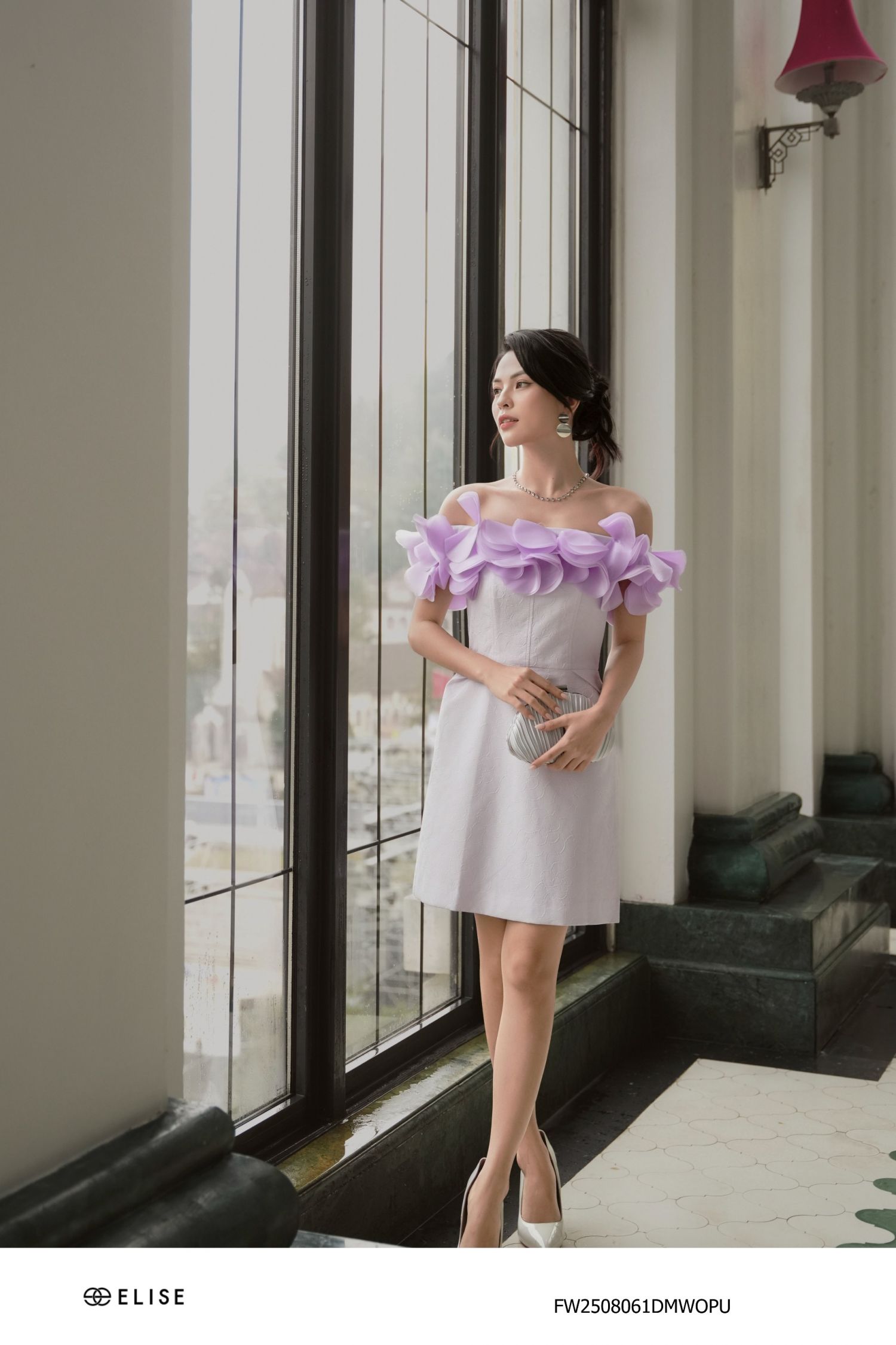 ĐẦM XỐP NHĂN HOA TÍM ĐÍNH BÈO TƠ