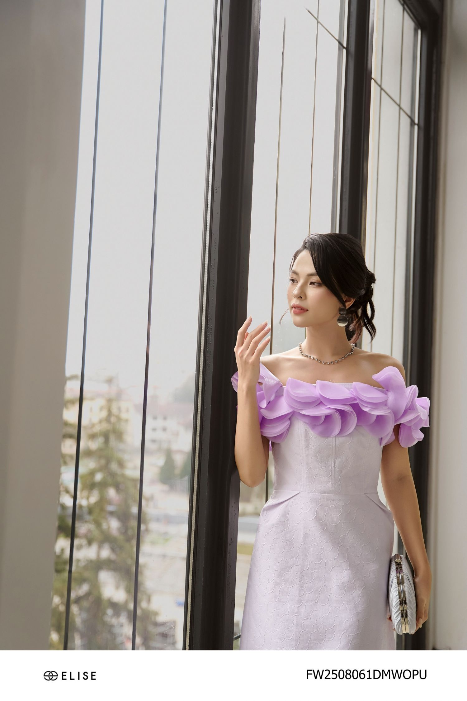 ĐẦM XỐP NHĂN HOA TÍM ĐÍNH BÈO TƠ