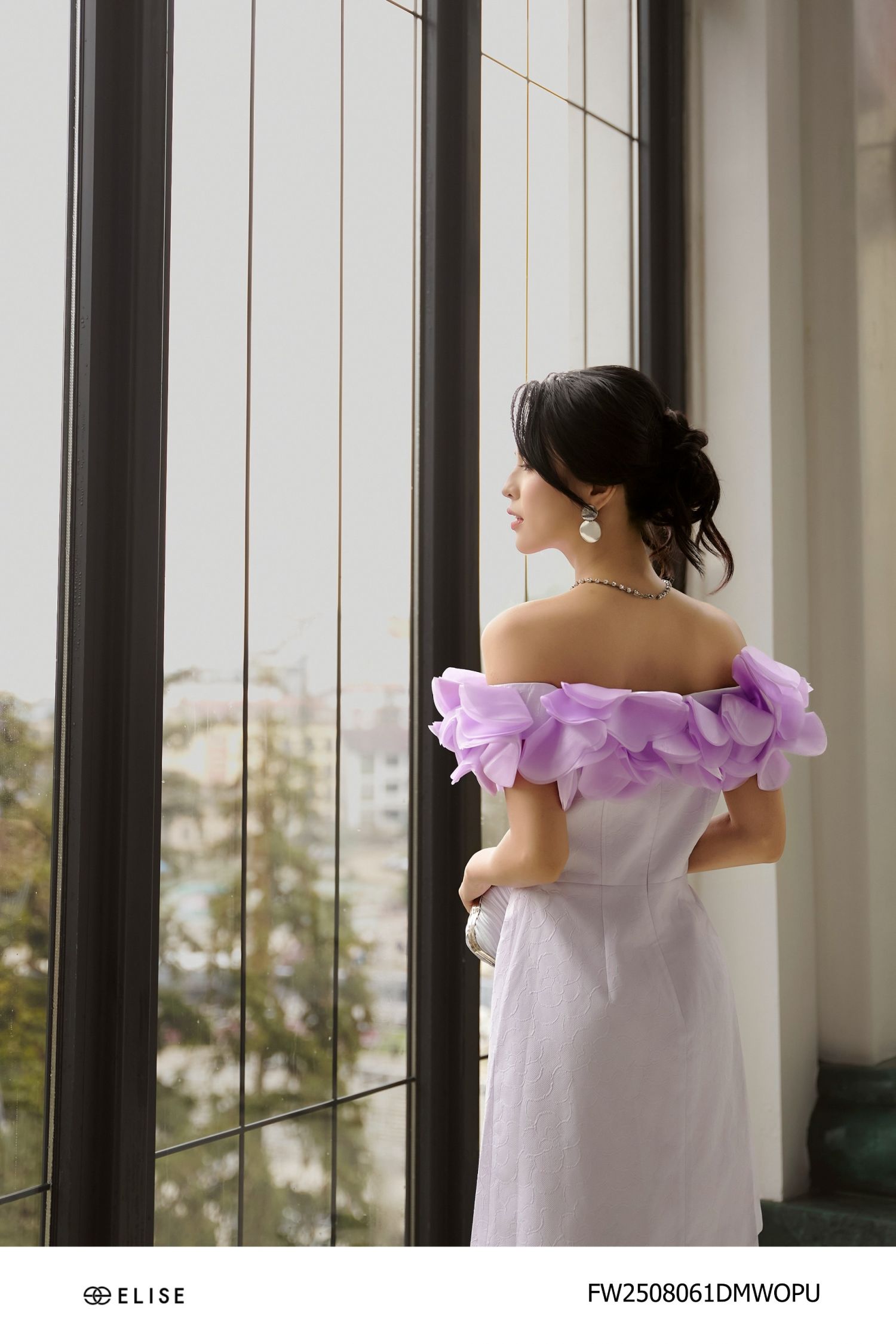 ĐẦM XỐP NHĂN HOA TÍM ĐÍNH BÈO TƠ