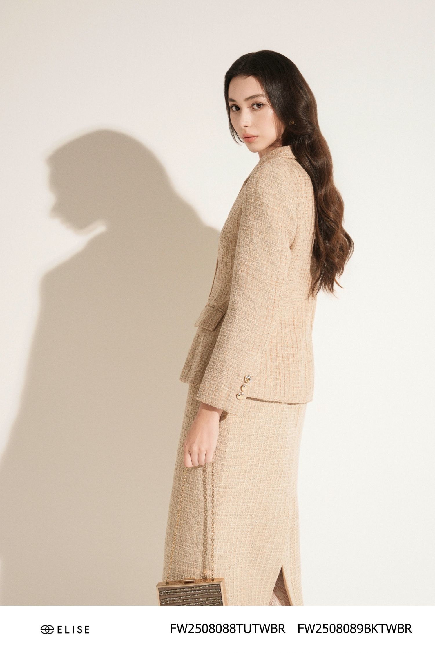 VEST DẠ TWEED NÂU SÁNG NẮP TÚI