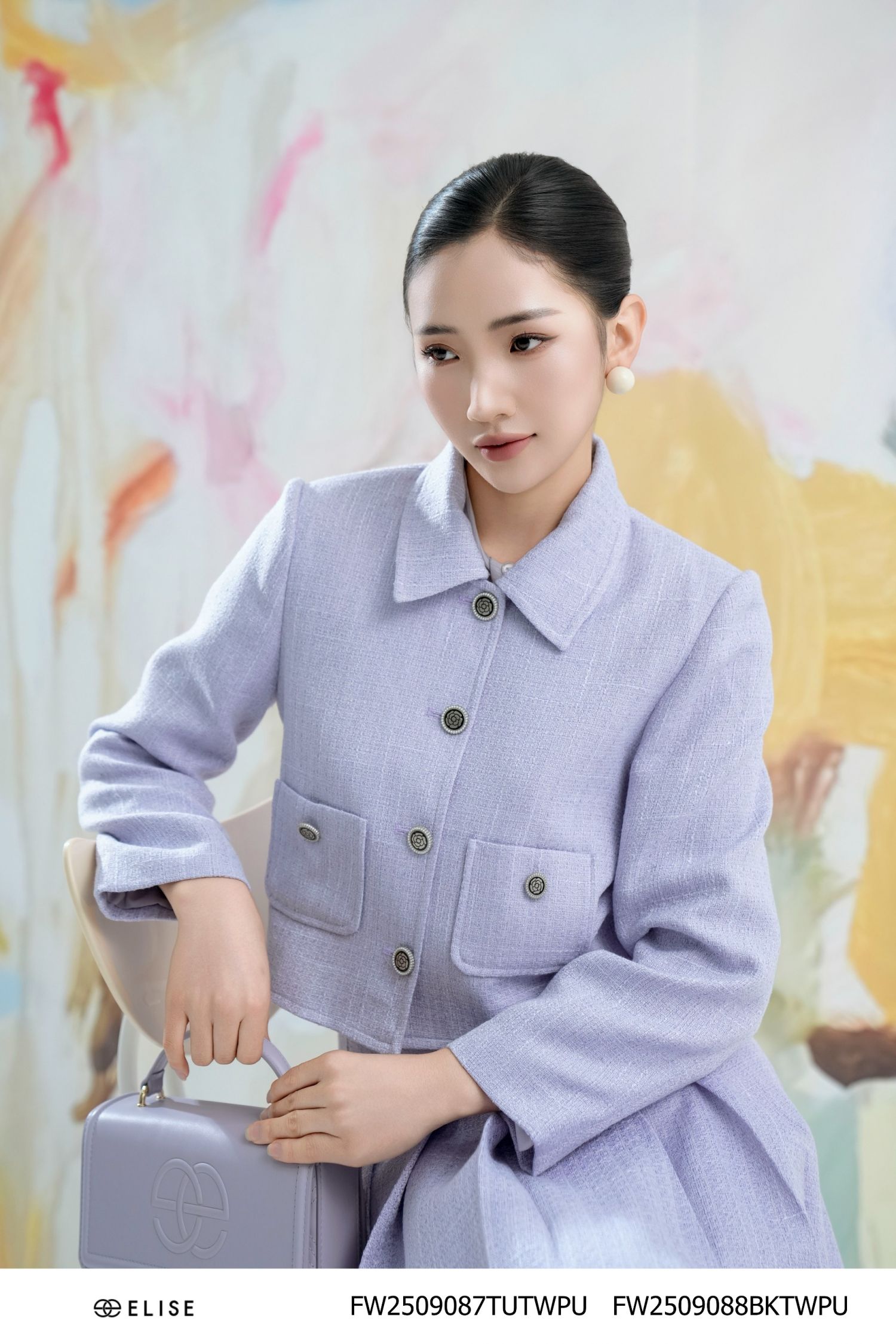 ÁO KHOÁC TWEED TÍM TÚI ỐP