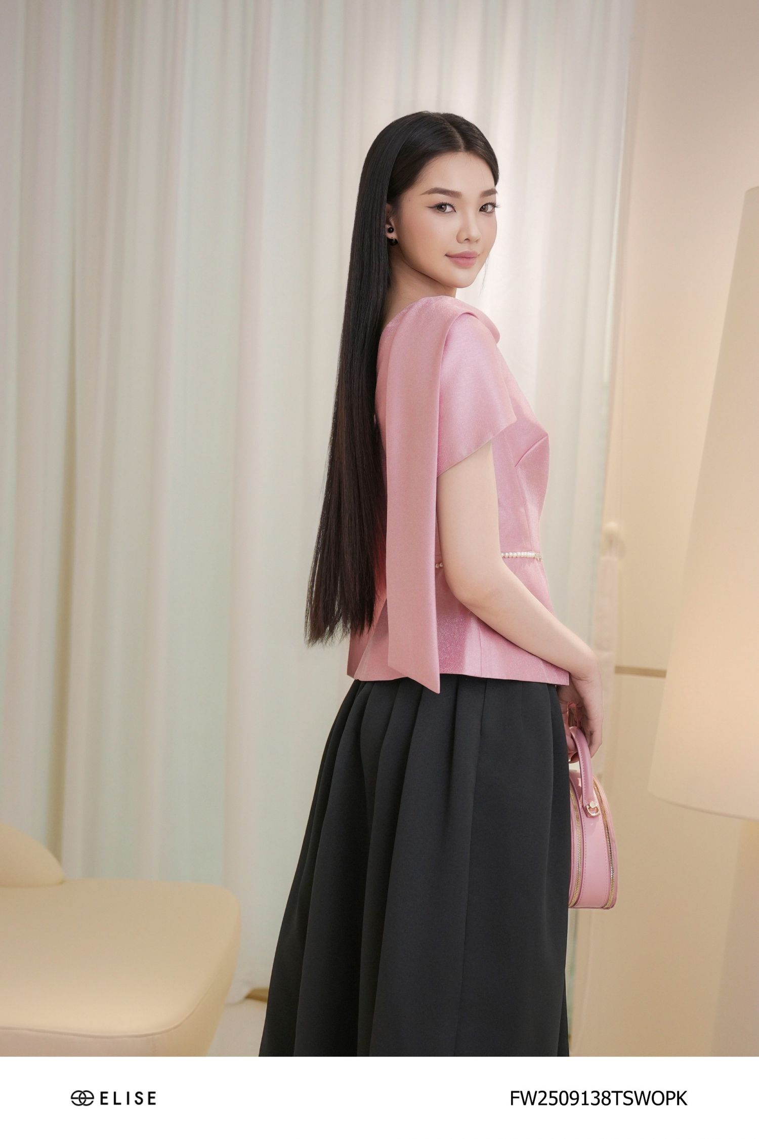 ÁO NT HỒNG CỔ LẬT BUỘC DÂY SAU