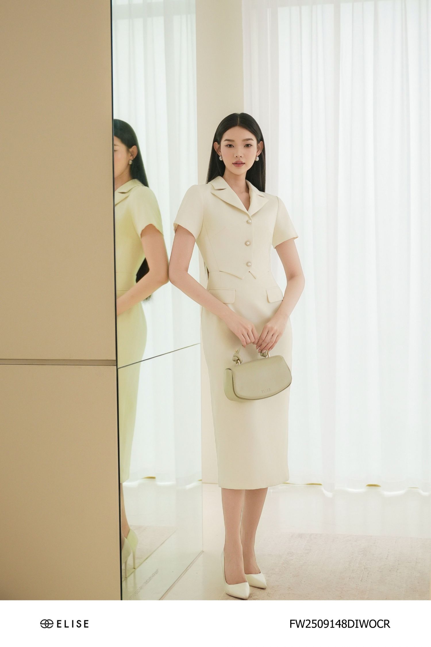 ĐẦM CỔ VEST KEM TÀ BUNG CHÉO