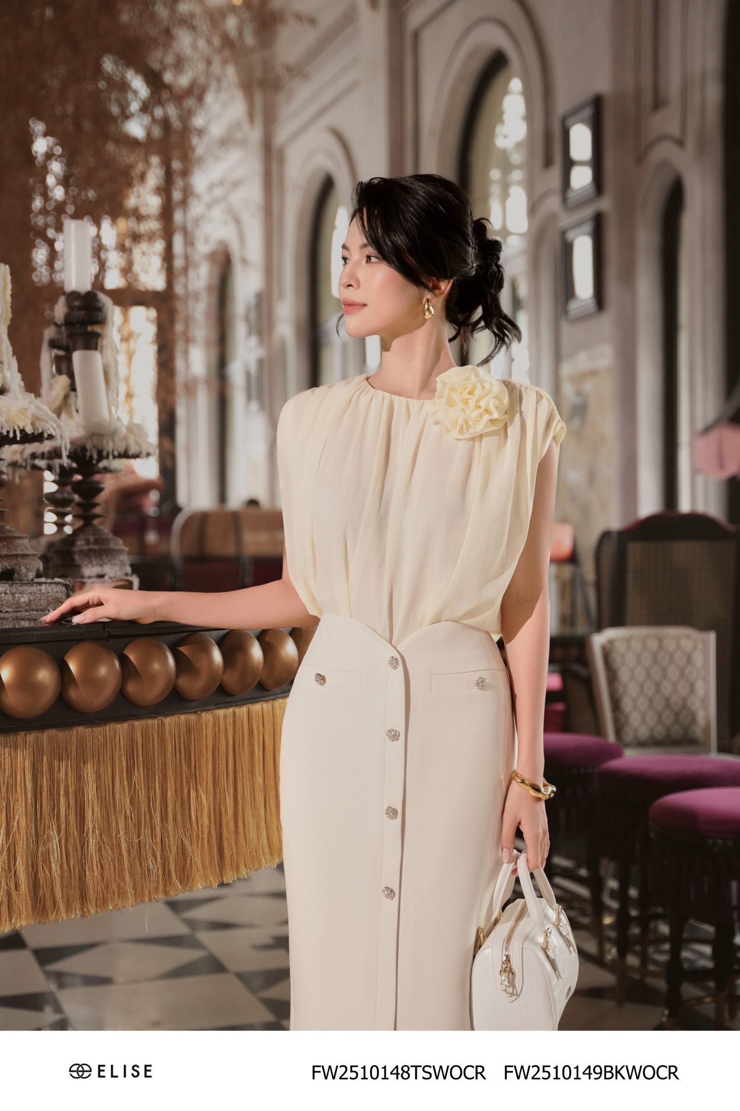 ÁO CHIFFON KEM VAI CHỜM HOA CÀI