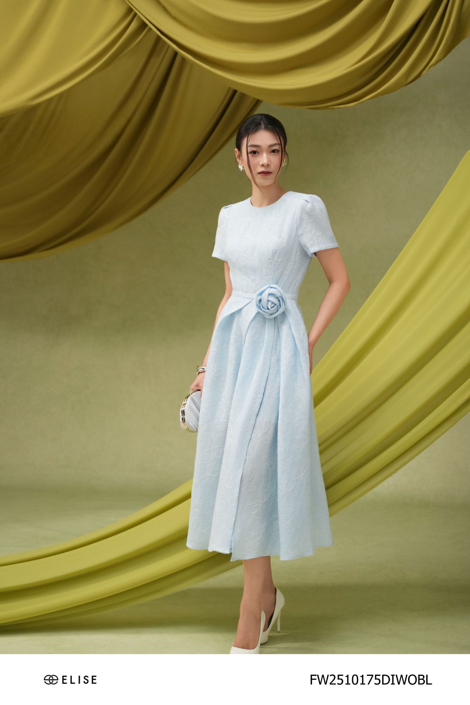 ĐẦM XỐP HOA KT NỔI XANH NHẠT