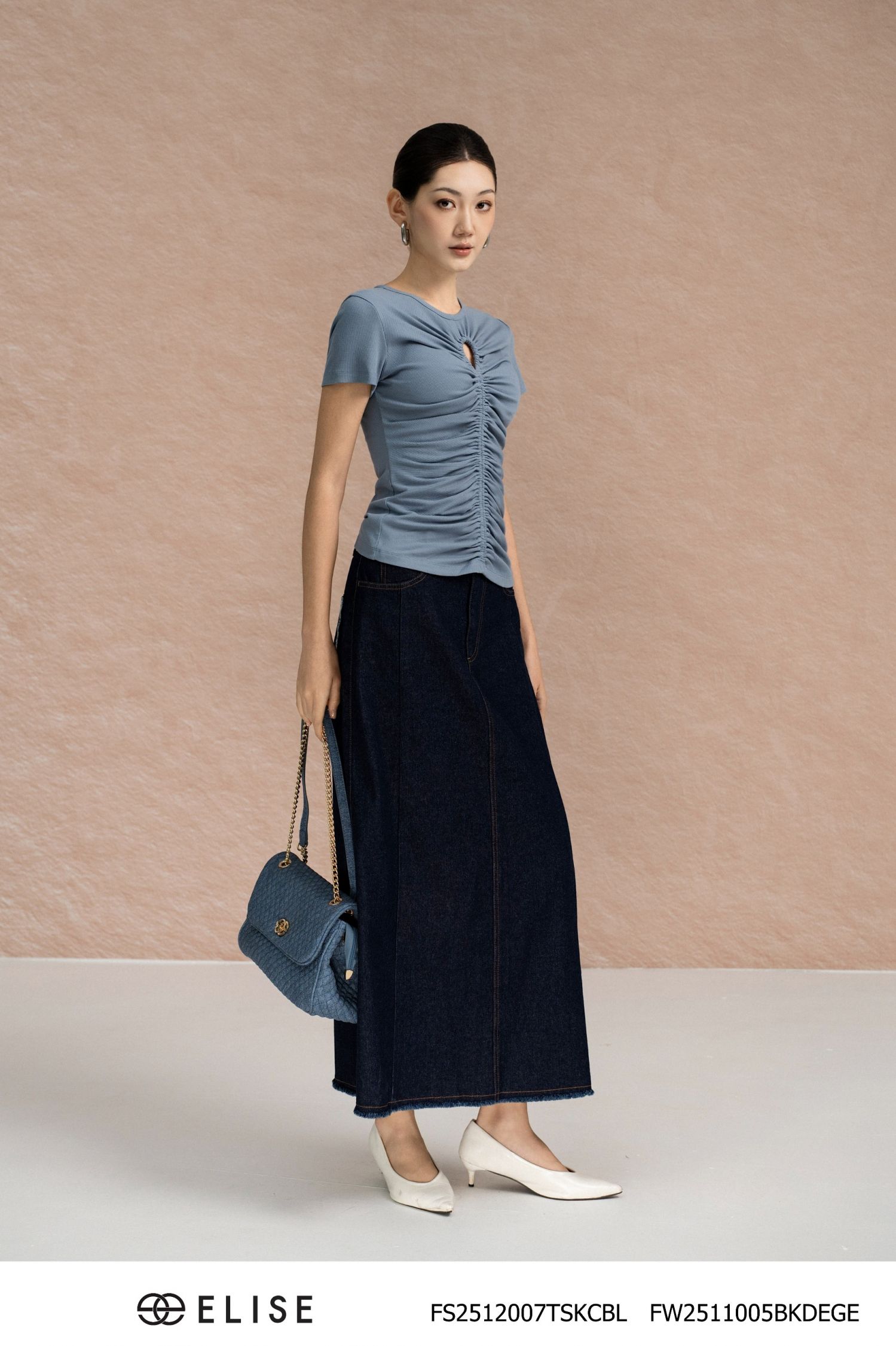 CHÂN VÁY DENIM DÀI XANH CHÀM