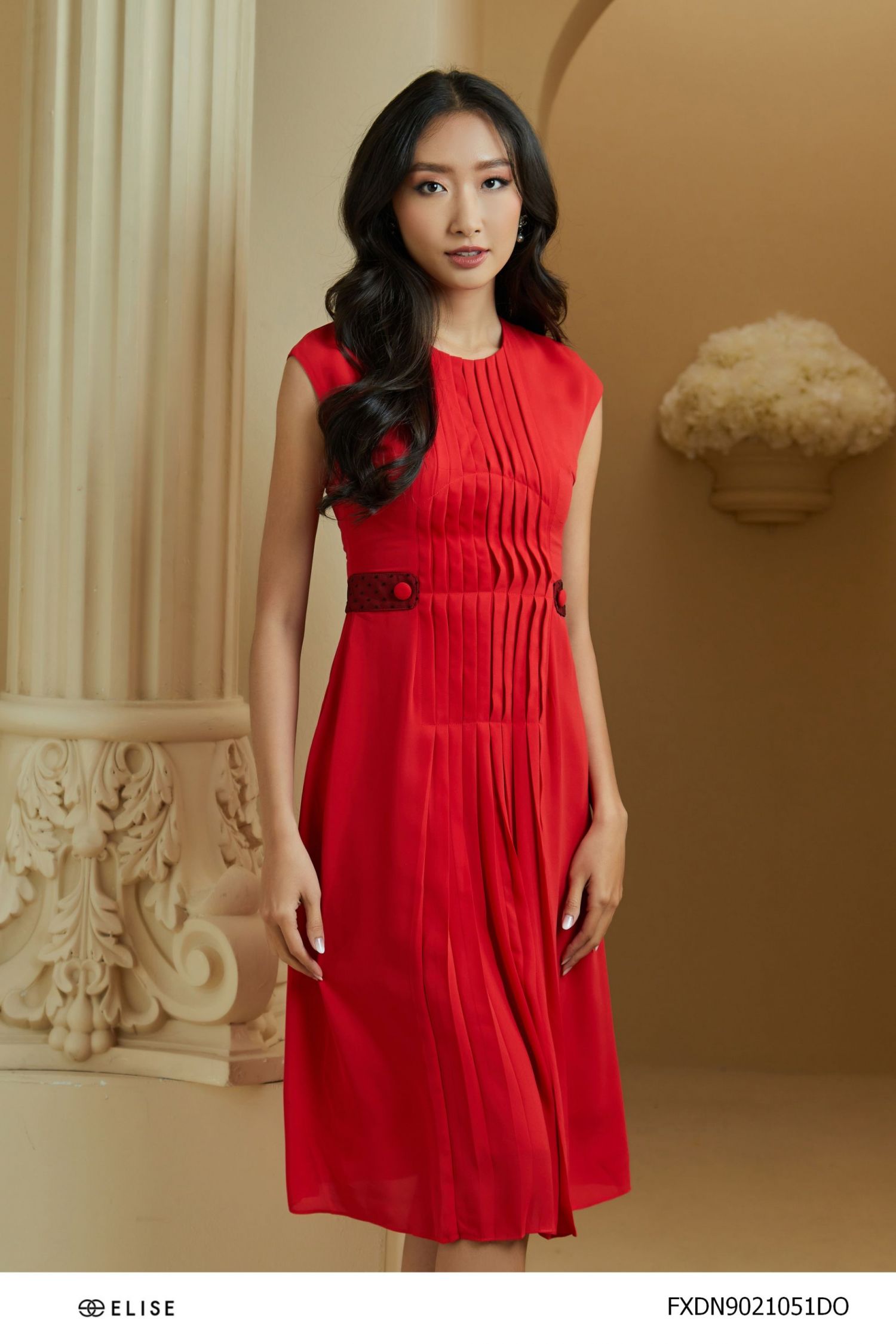 Đầm đỏ ly đai eo