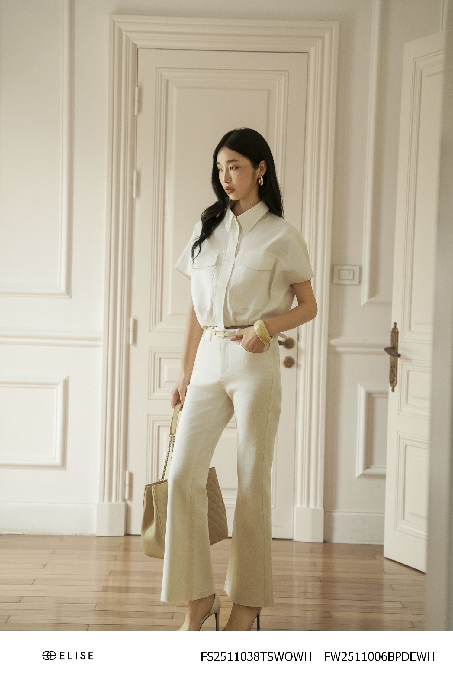 QUẦN DENIM TRẮNG ỐNG LOE