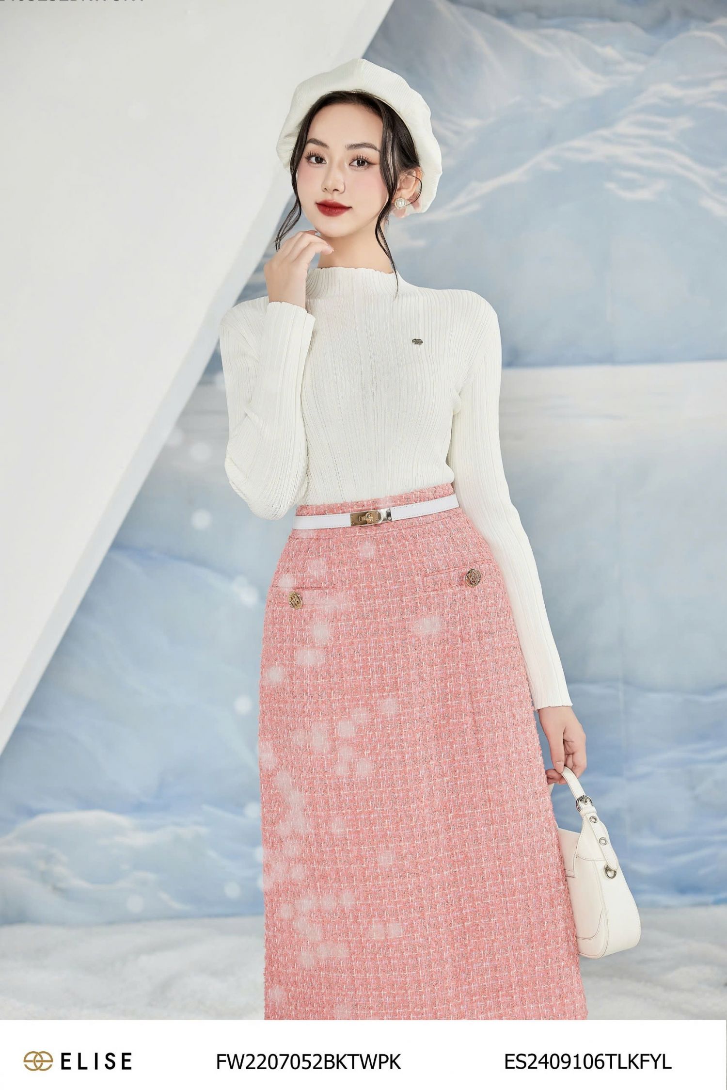 JUPE DẠ TWEED HỒNG KIM TUYẾN