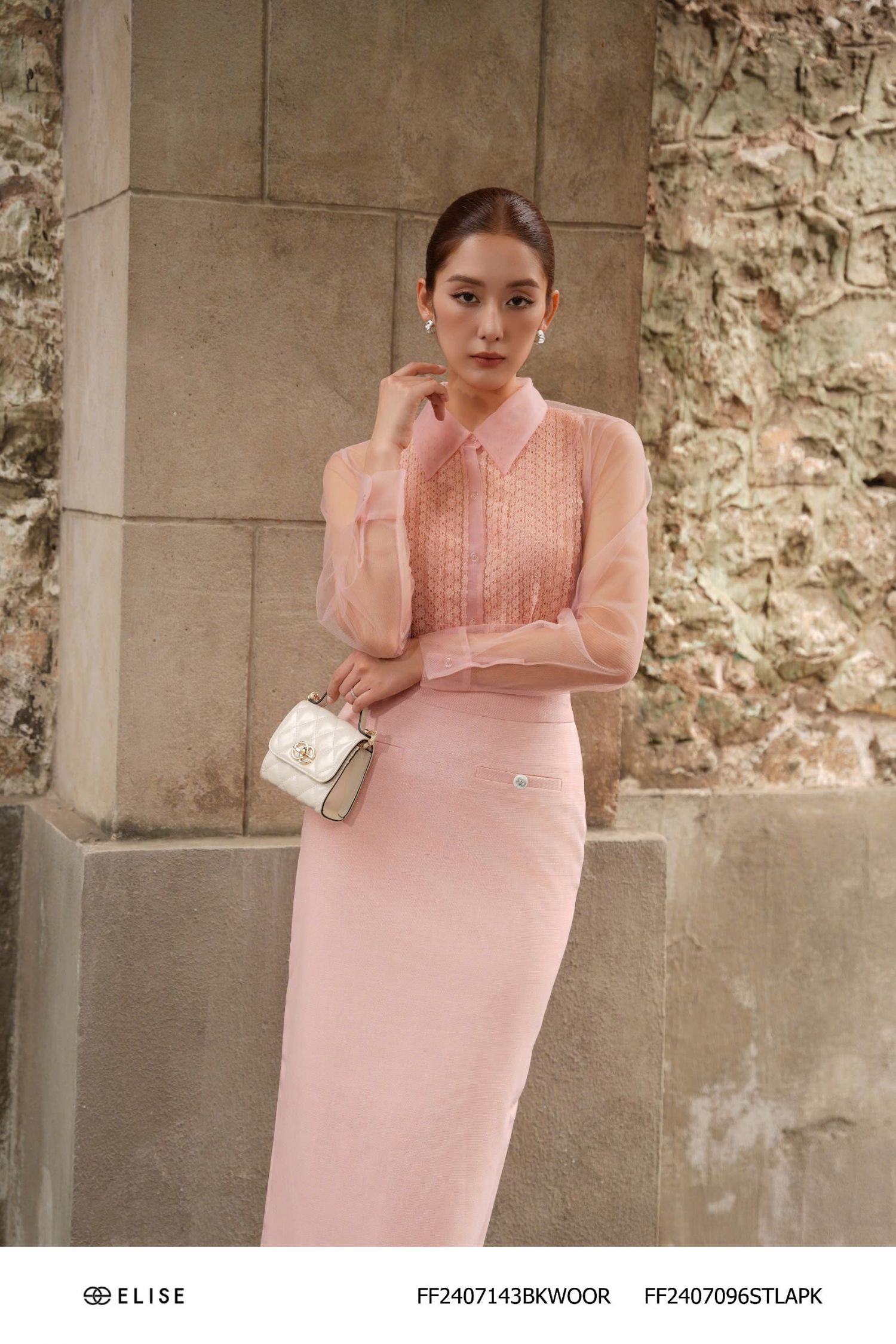 JUPE SỢI CAM HỒNG BỔ CƠI TÚI ĐÍNH CÚC