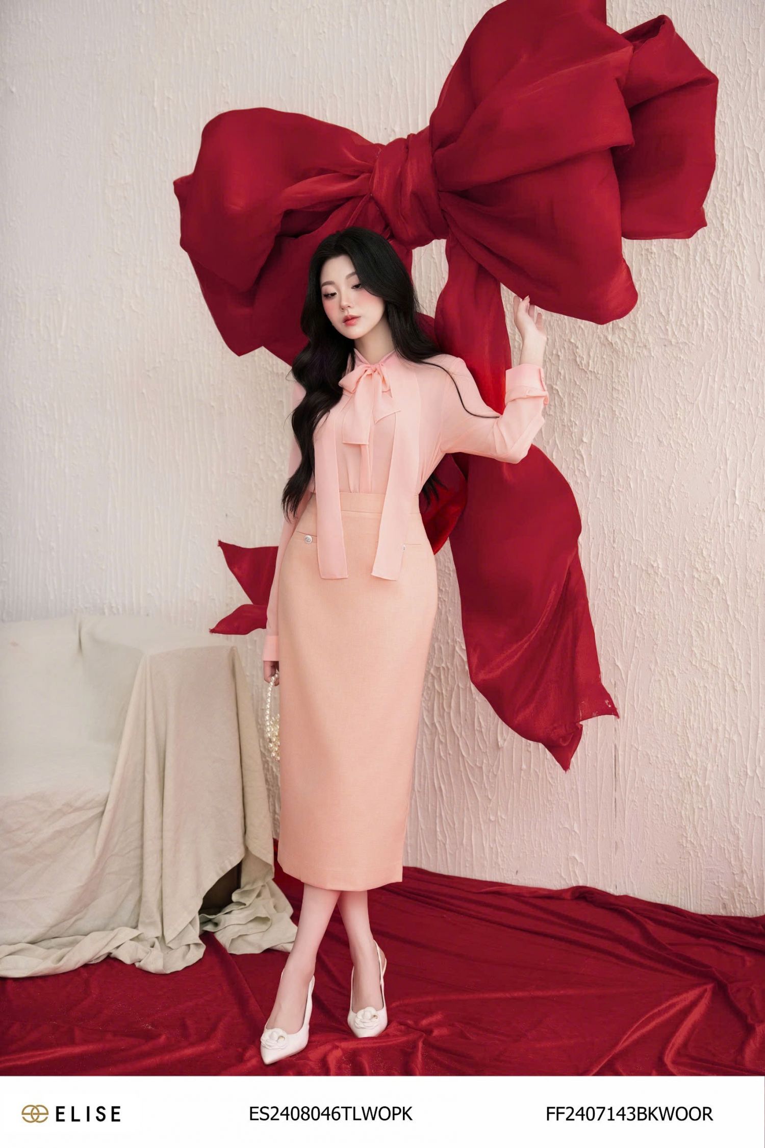 SM CHIFFON HỒNG DÂY CỔ
