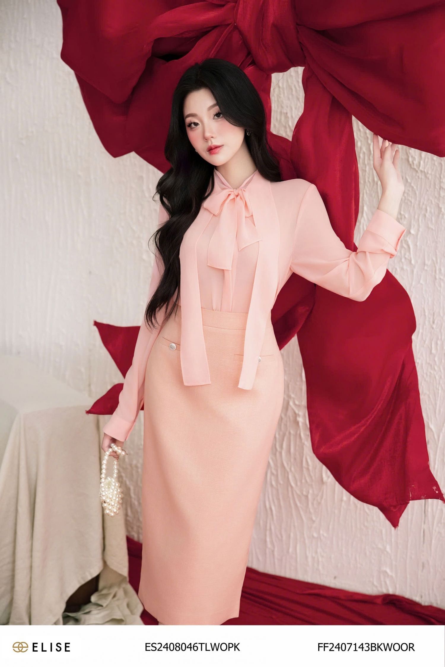 SM CHIFFON HỒNG DÂY CỔ