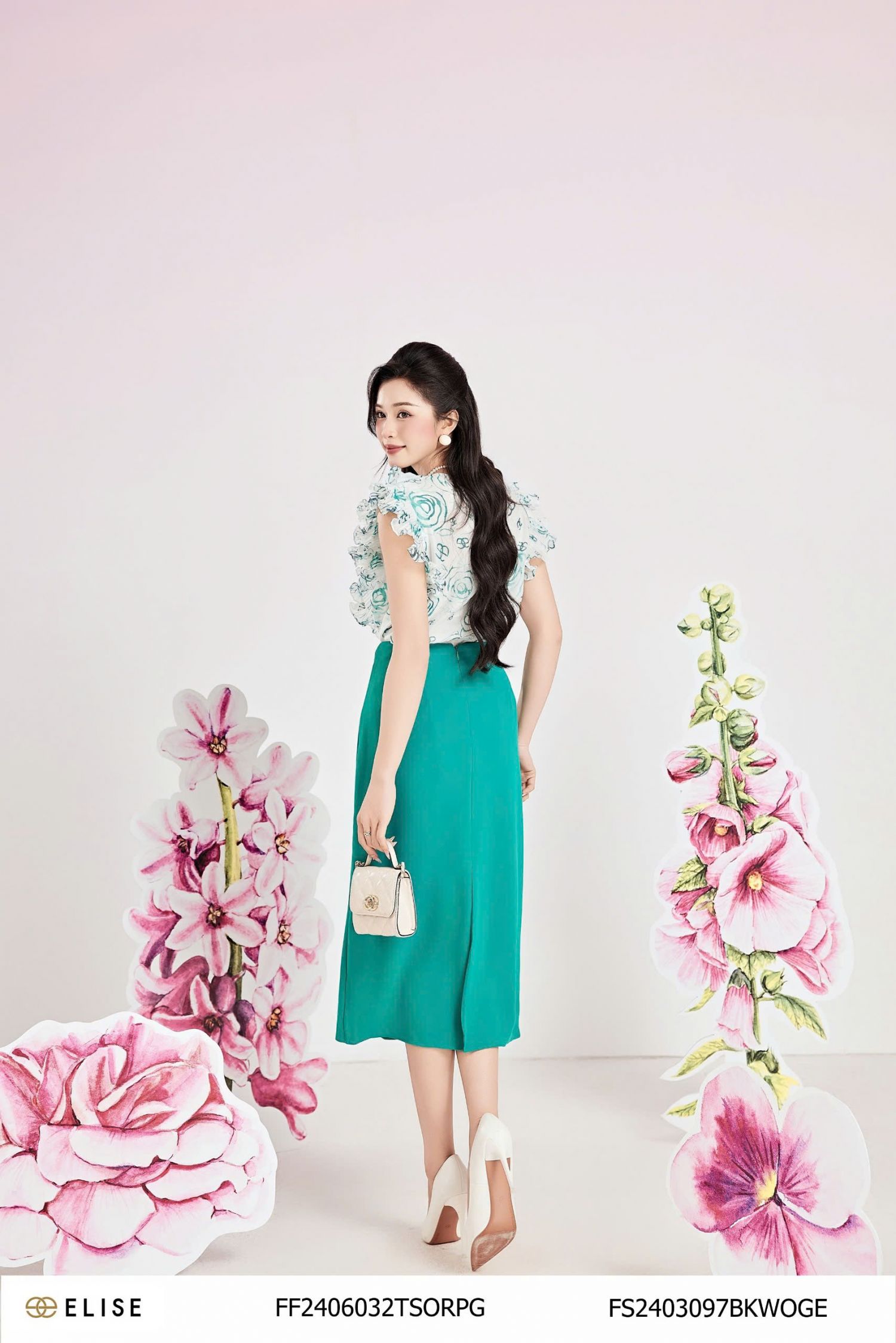 JUPE XANH LỤC BẢO DÂY CẠP CHỮ ELISE
