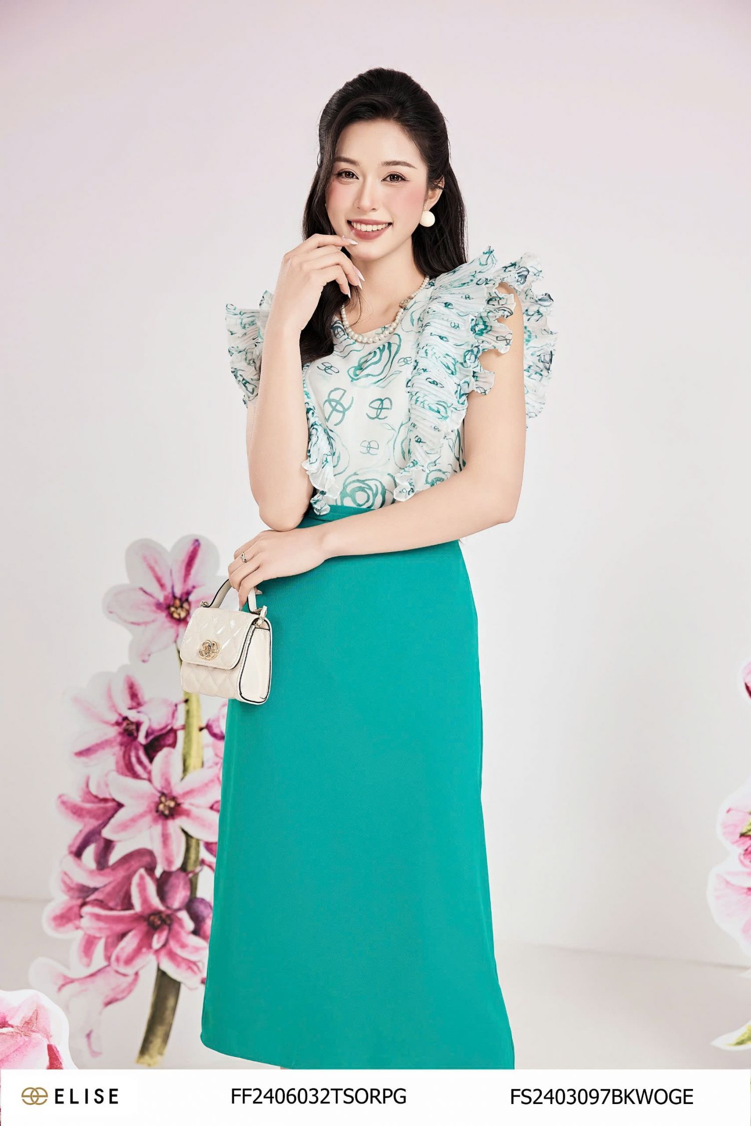 JUPE XANH LỤC BẢO DÂY CẠP CHỮ ELISE