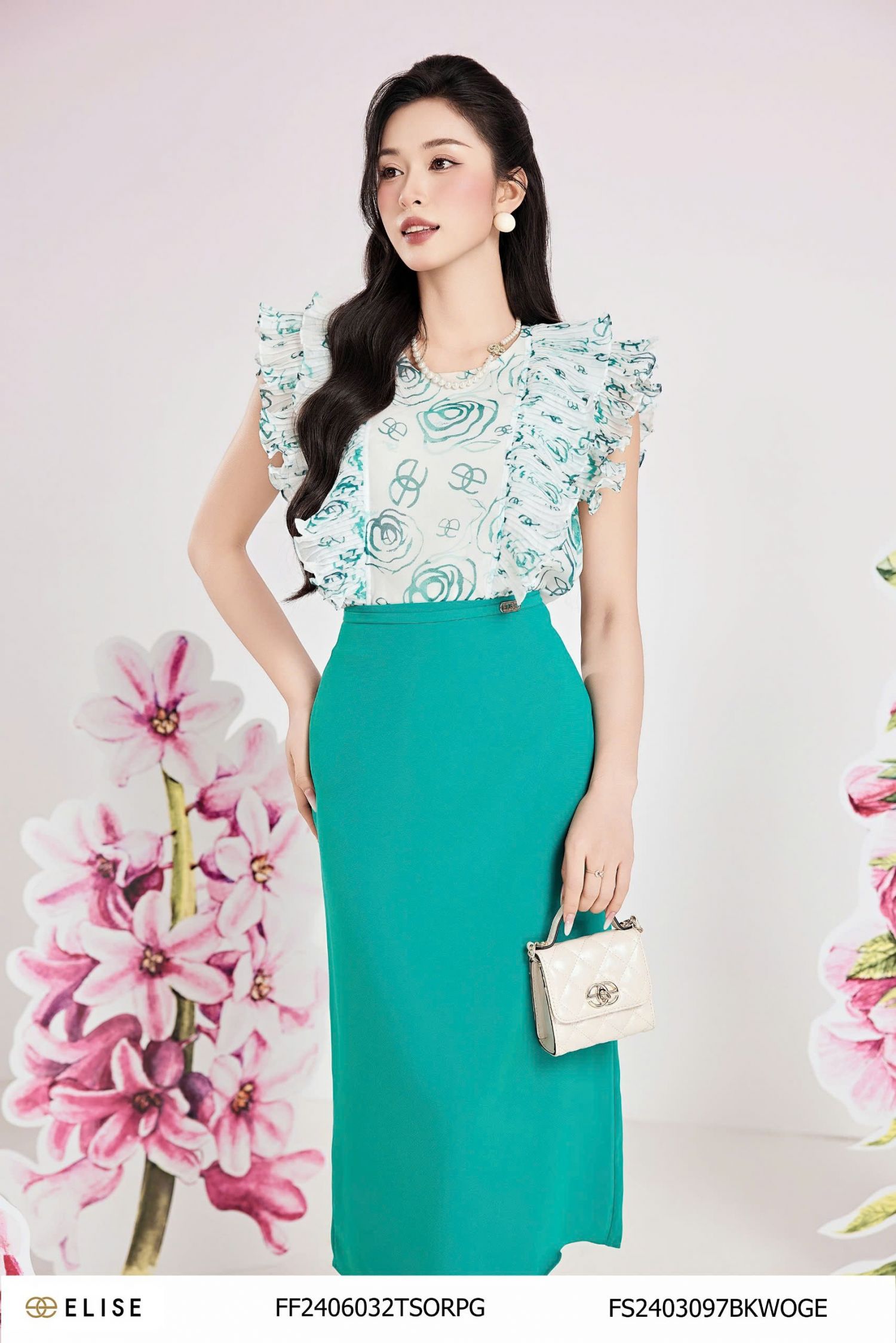 JUPE XANH LỤC BẢO DÂY CẠP CHỮ ELISE