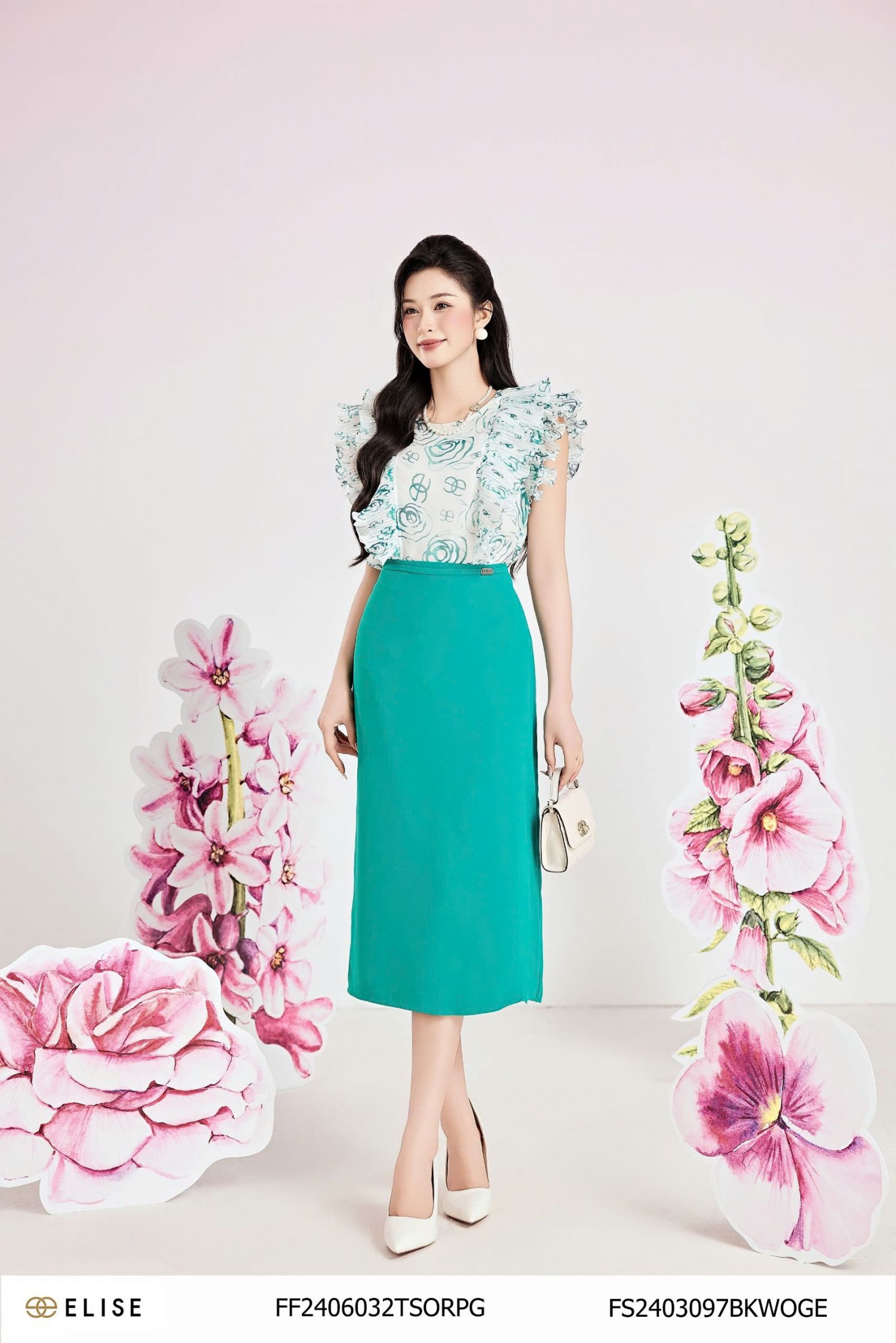 JUPE XANH LỤC BẢO DÂY CẠP CHỮ ELISE