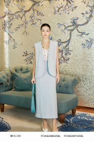 JUPE XANH NHẠT GÂN GIỮA NẮP TÚI