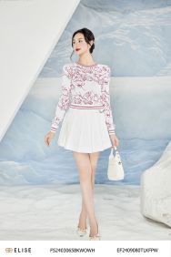 JUPE TRẮNG VÂN XẾP LY TRANG TRÍ ĐAI LỆCH