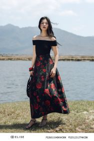 CV TAFTA ĐEN HT HOA CẠP LIỀN ĐAI EO