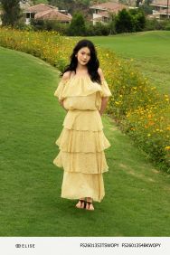 CV CHIFFON HOA NỀN VÀNG XẾP TẦNG