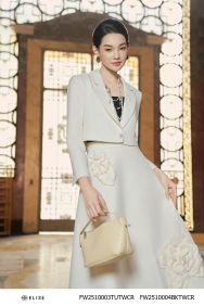 VEST LỬNG TWEED VÂN KEM ĐẬM CƠI TÚI NGỰC