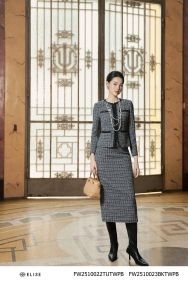 JUPE BÚT CHÌ TWEED ĐEN SỢI TRẮNG