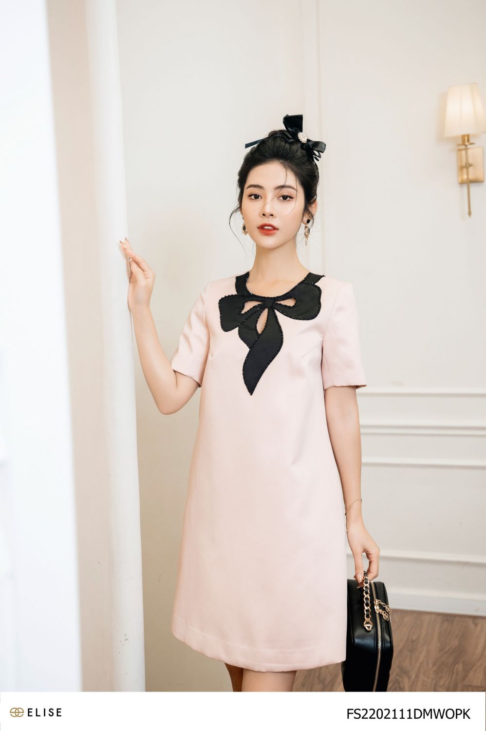 Đầm suông lụa 2 lớp hoạ tiết hồng 7469 main image 1