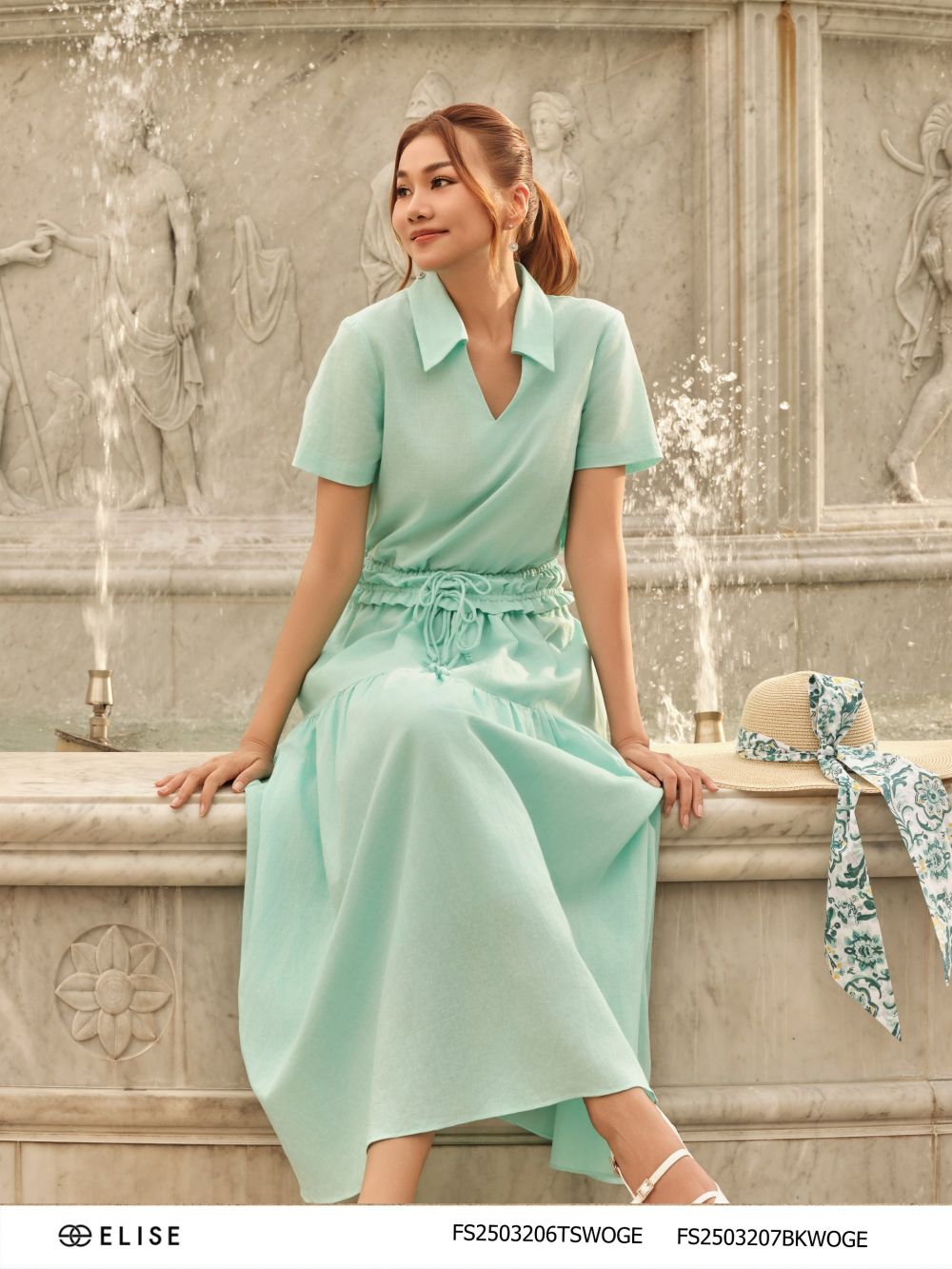 ÁO LINEN XANH BẠC HÀ BUỘC DÂY EO